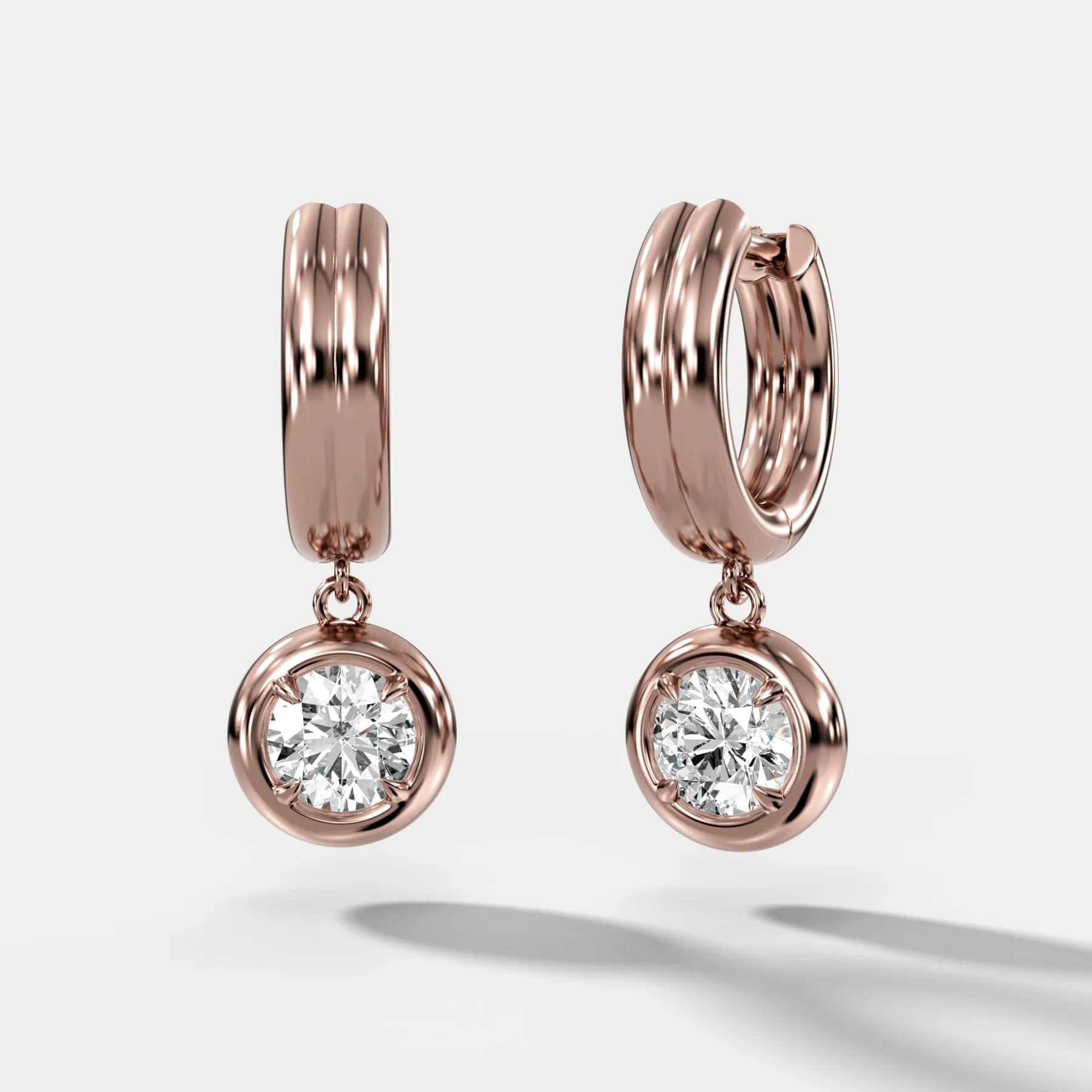 Double Ridge Club Drop Huggies with Round Cut Diamonds - Image 4