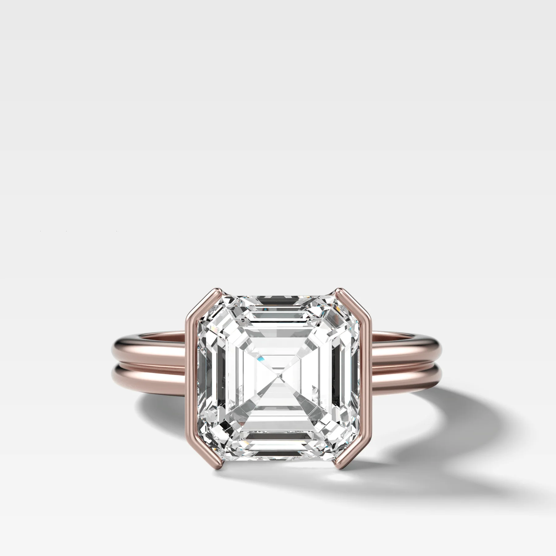 Double Row East West Half Bezel Solitaire Engagement Ring With Asscher Cut Diamond - Image 4
