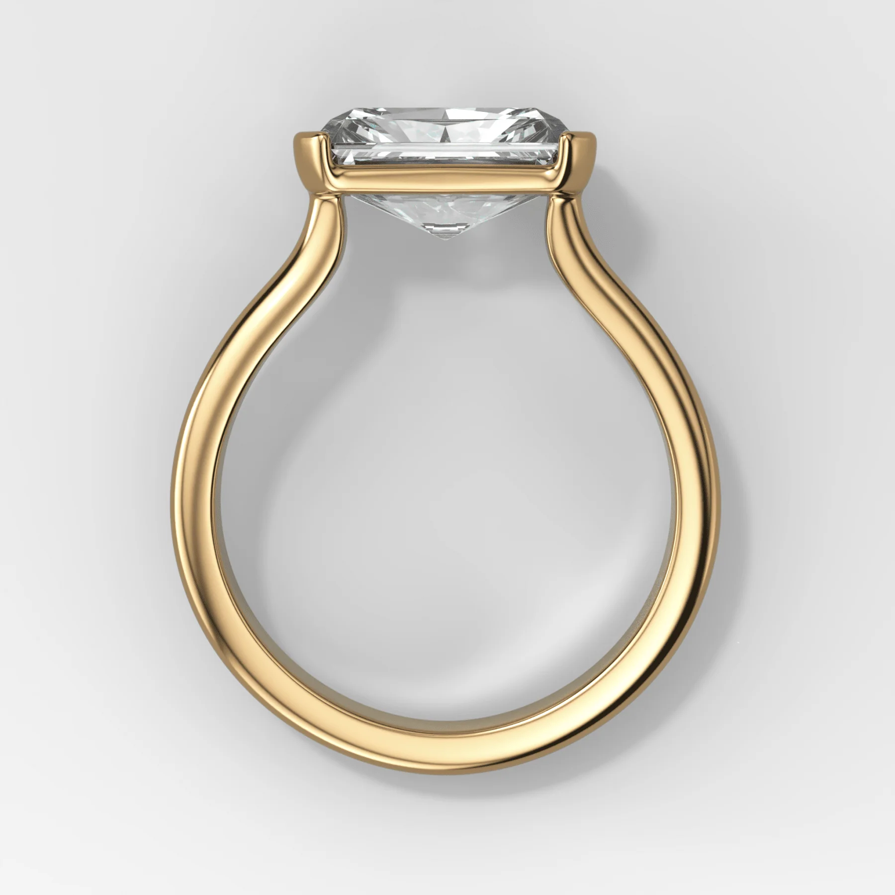 Double Row East West Half Bezel Solitaire Engagement Ring With Elongated Radiant Cut Diamond - Image 2