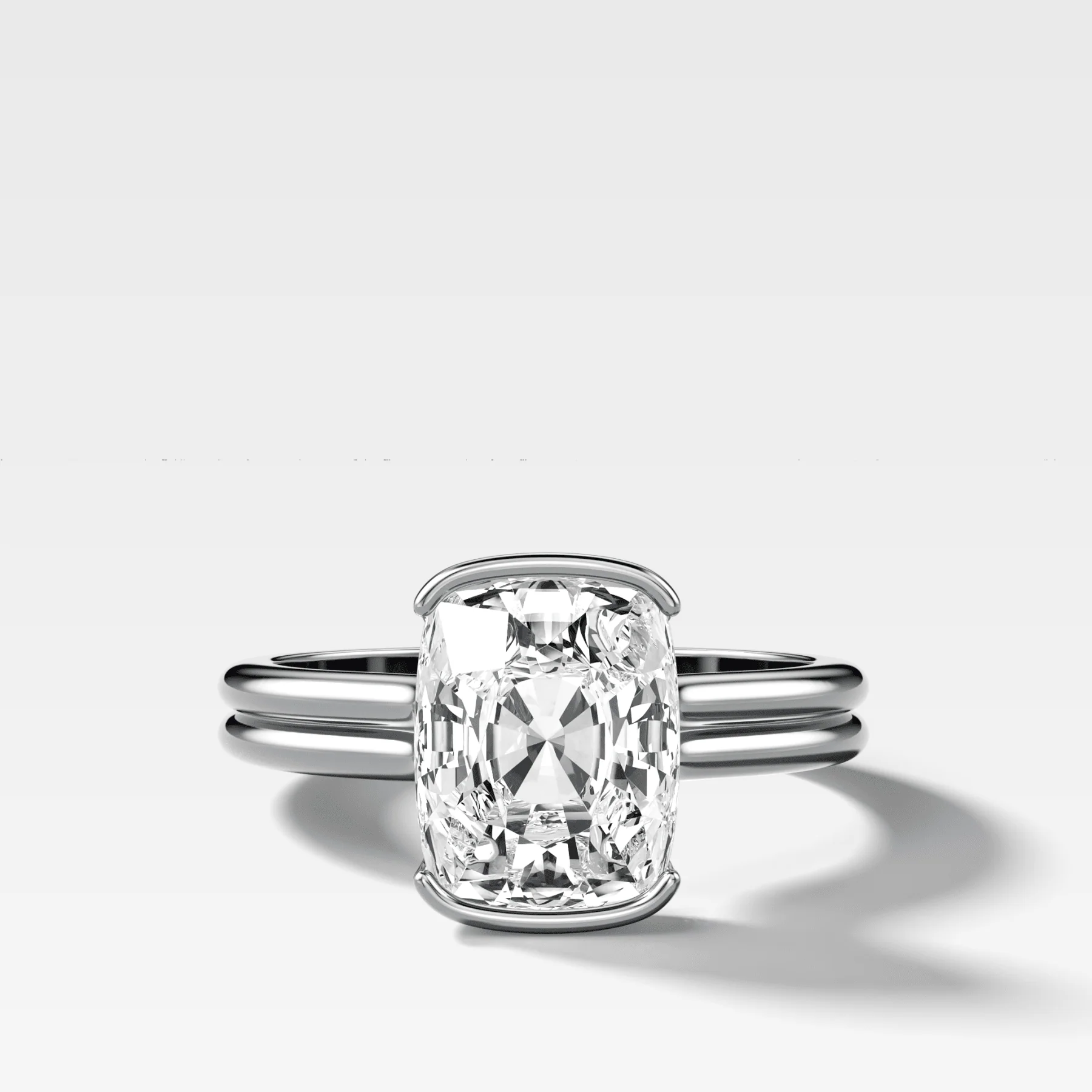 Double Row North South Half Bezel Solitaire Engagement Ring With Cushion Cut Diamond - Image 3