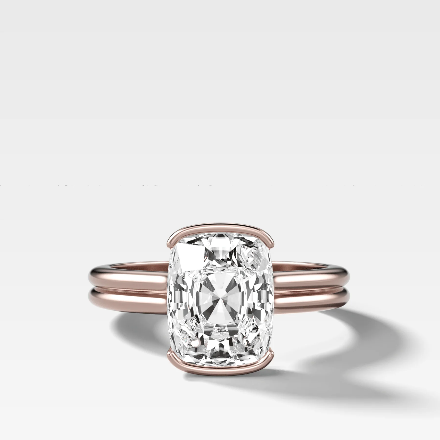 Double Row North South Half Bezel Solitaire Engagement Ring With Cushion Cut Diamond - Image 4