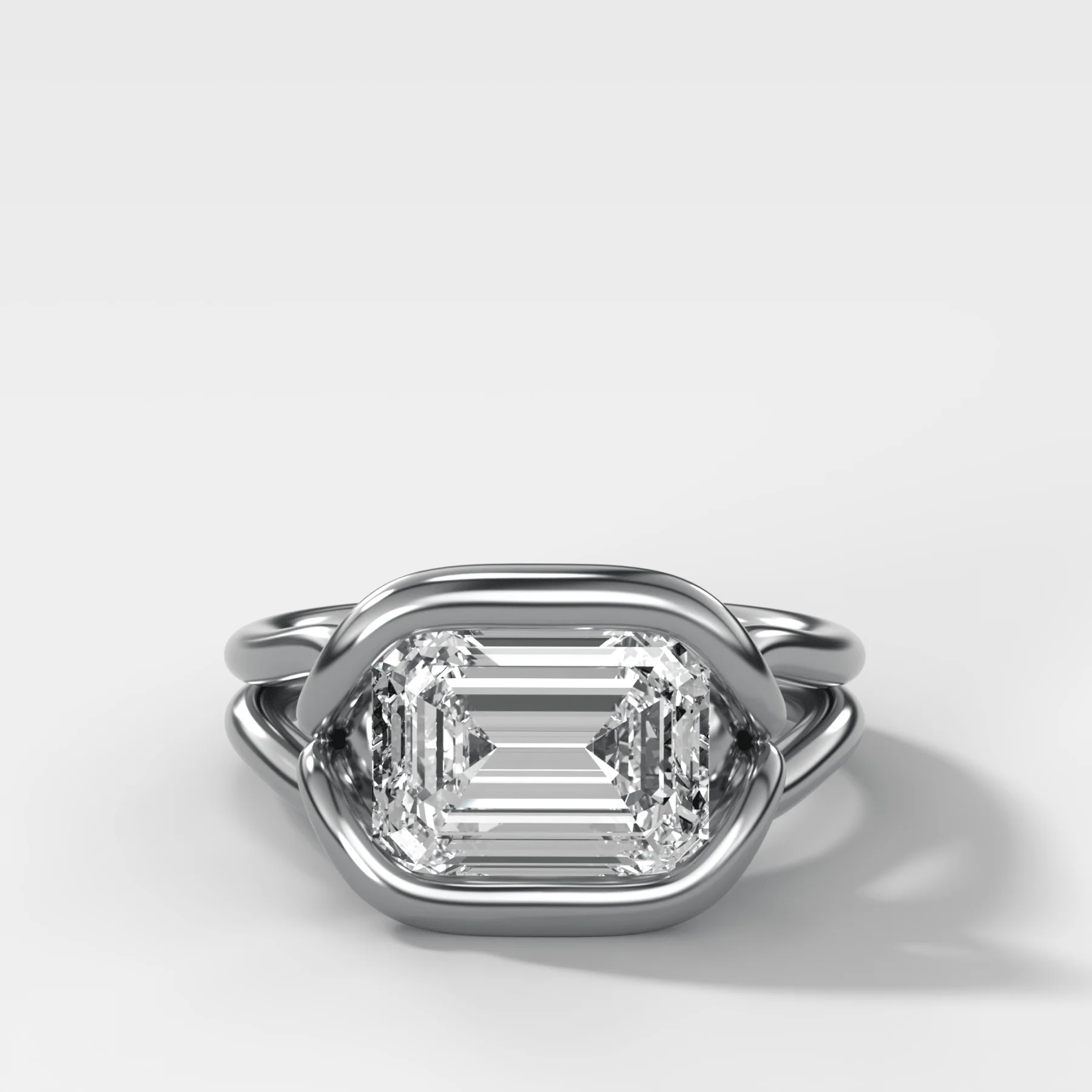 Dual Lasso Engagement Ring with East West Emerald Cut Diamond - Image 4