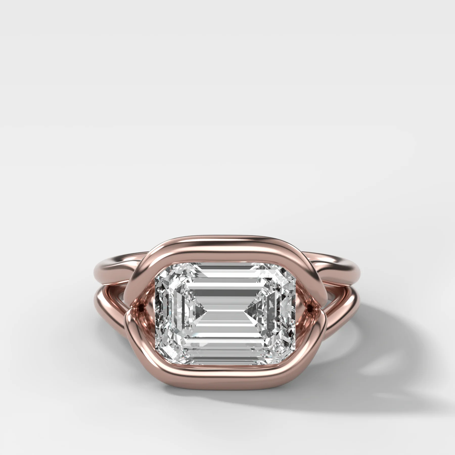 Dual Lasso Engagement Ring with East West Emerald Cut Diamond - Image 5