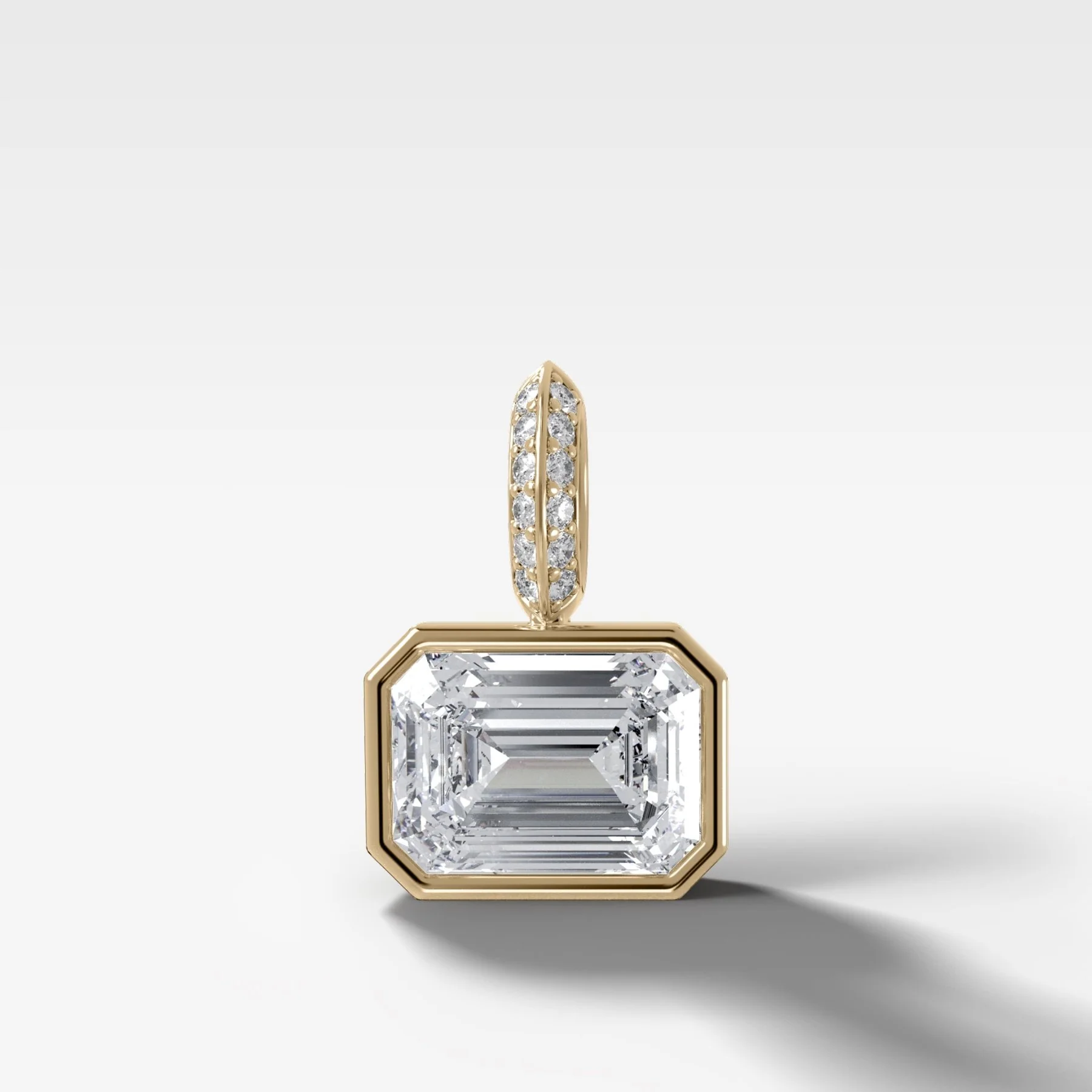 East West Bezel Set Emerald Attachable Diamond Pendant with Pavé Knife Edge Bail