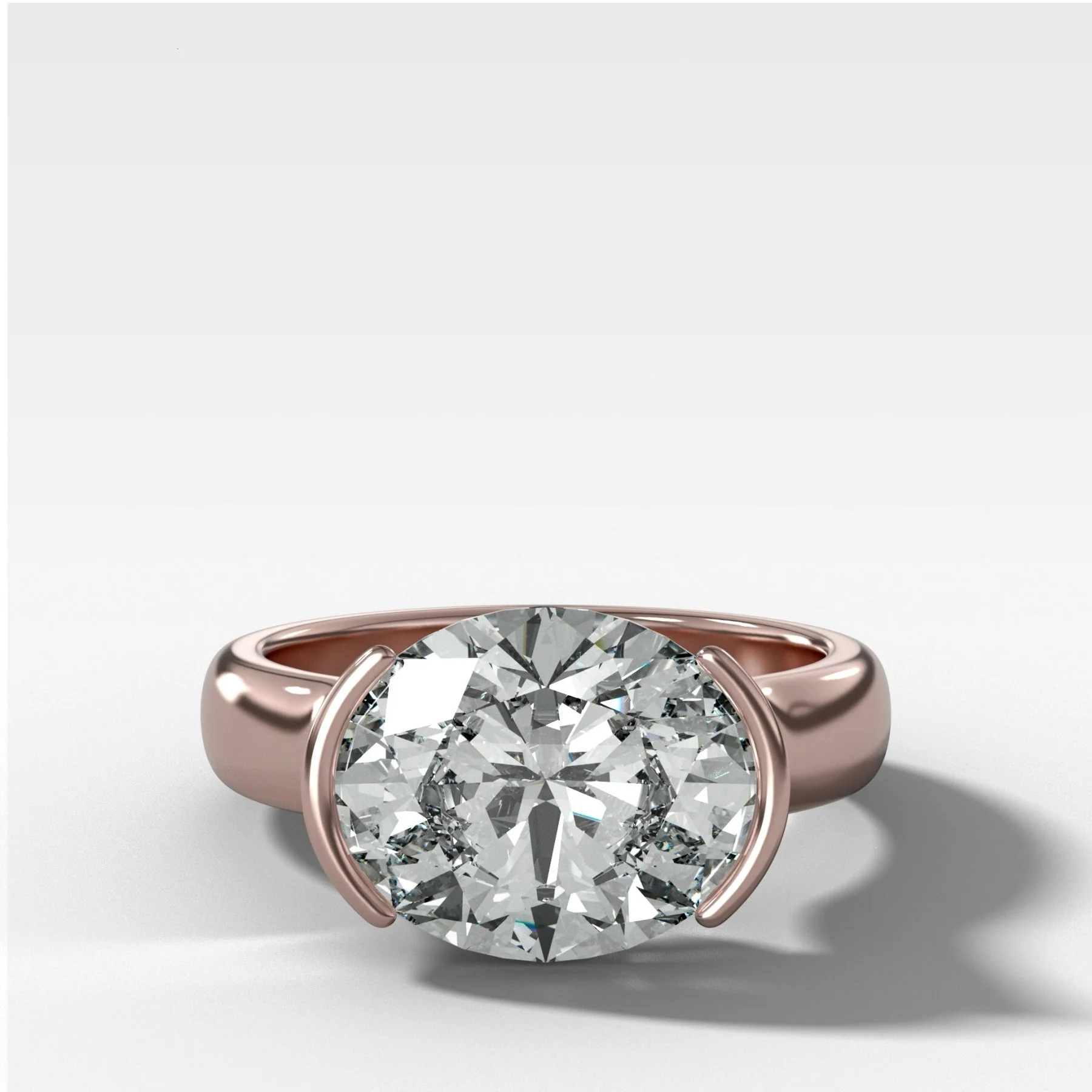 East West Half Bezel 4mm Solitaire Engagement Ring With Oval Cut Diamond - Image 5