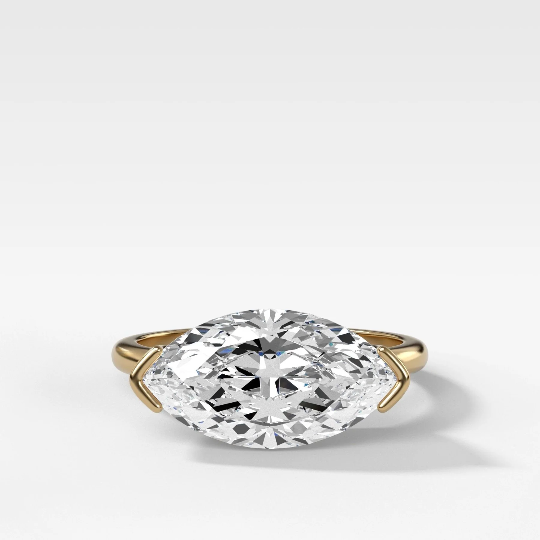 East West Half Bezel Solitaire Engagement Ring with Lab Grown 2.95ct Marquise Cut Diamond