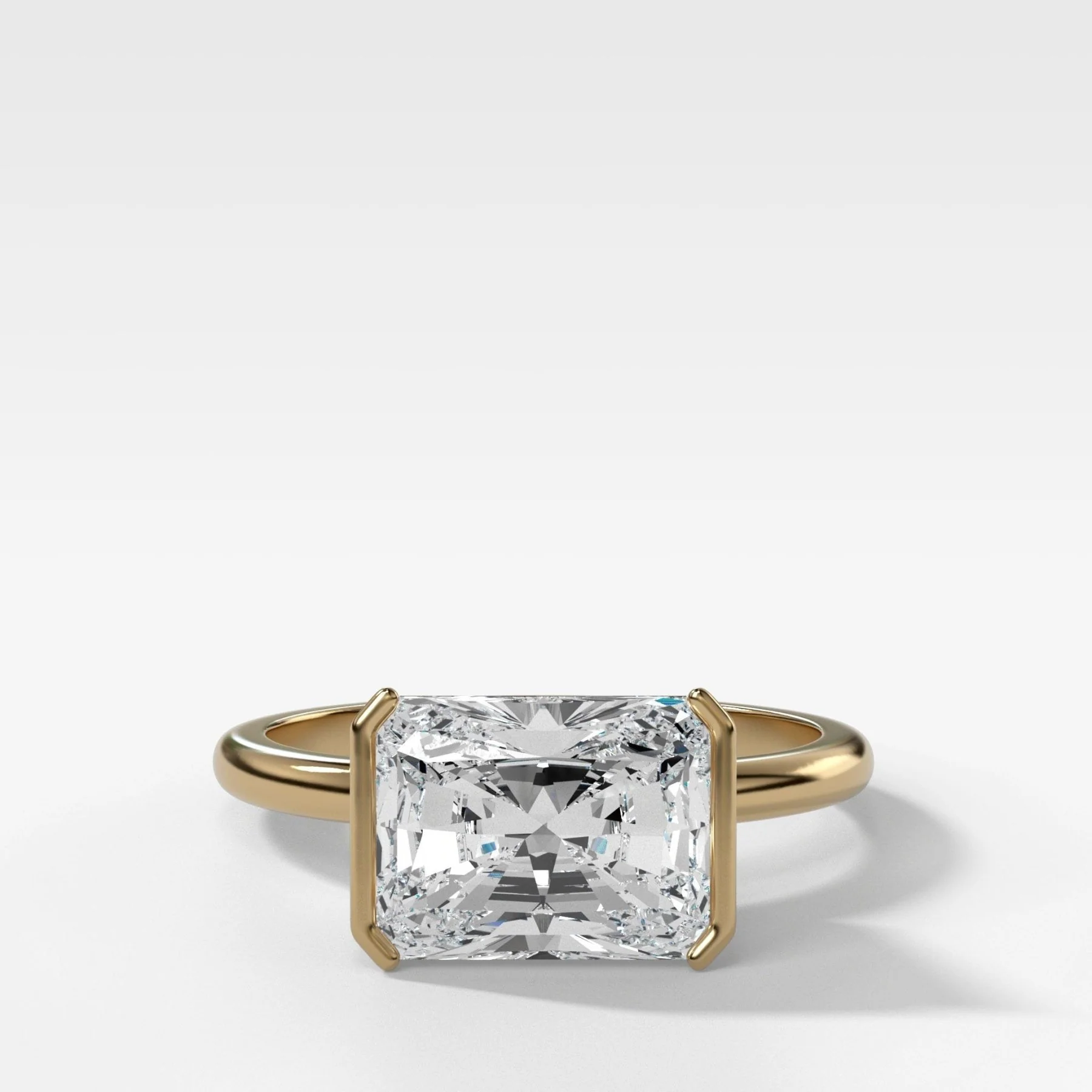 East West Half Bezel Solitaire Engagement Ring With 4.07ct Radiant Cut Lab Grown Diamond