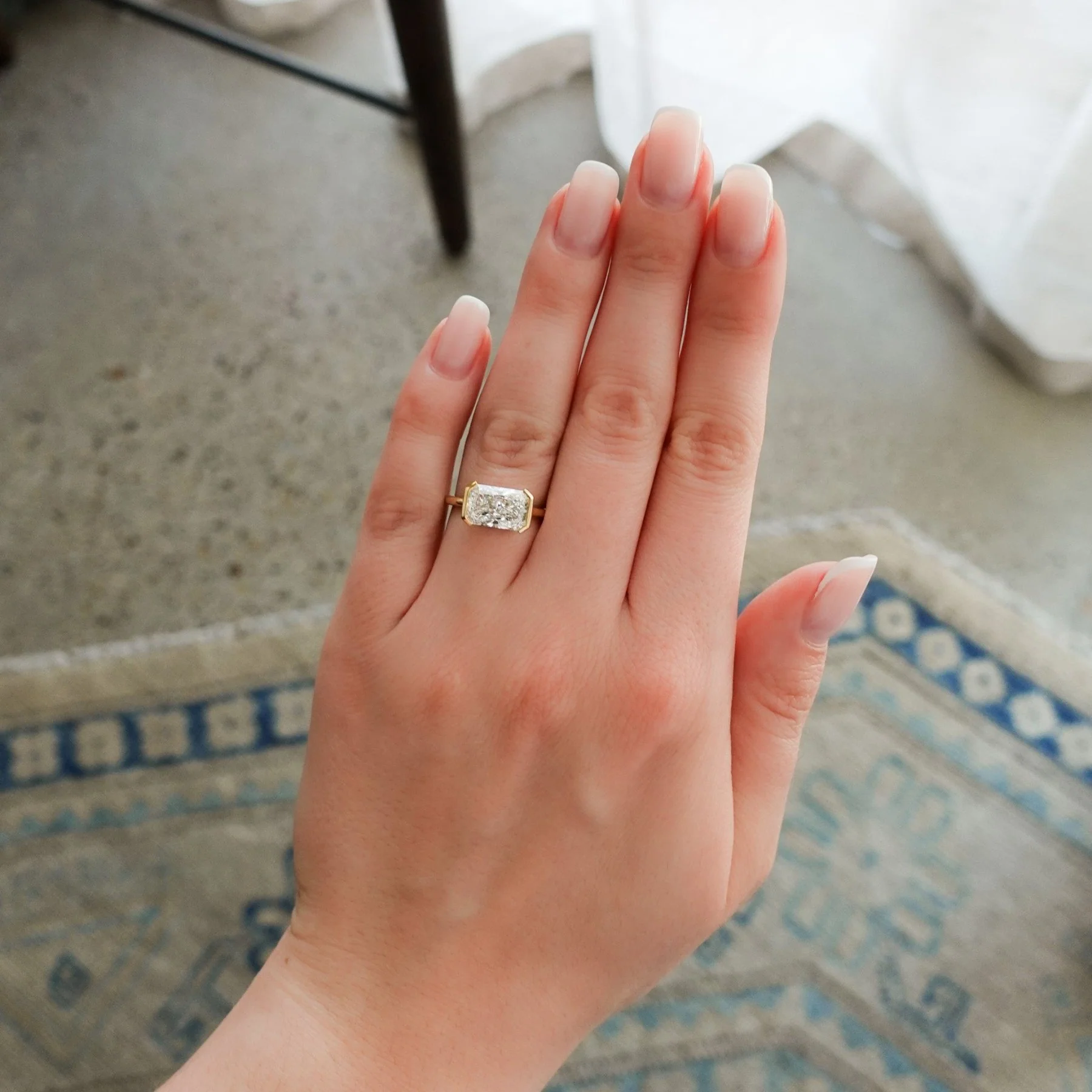 East West Half Bezel Solitaire Engagement Ring With 4.07ct Radiant Cut Lab Grown Diamond - Image 2