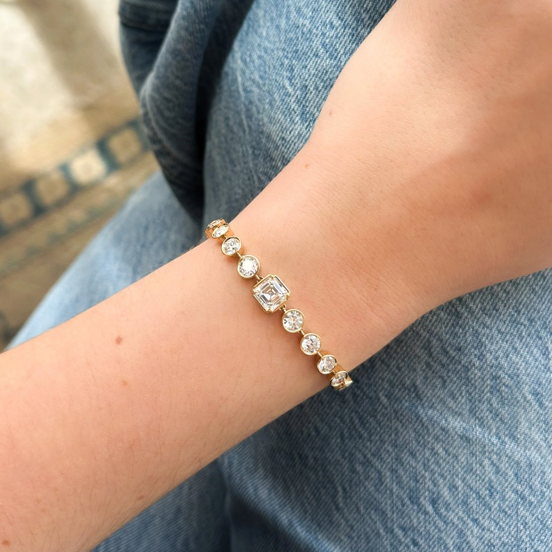 Engravable Club Bezel Bracelet with Asscher Cut Diamond - Image 2