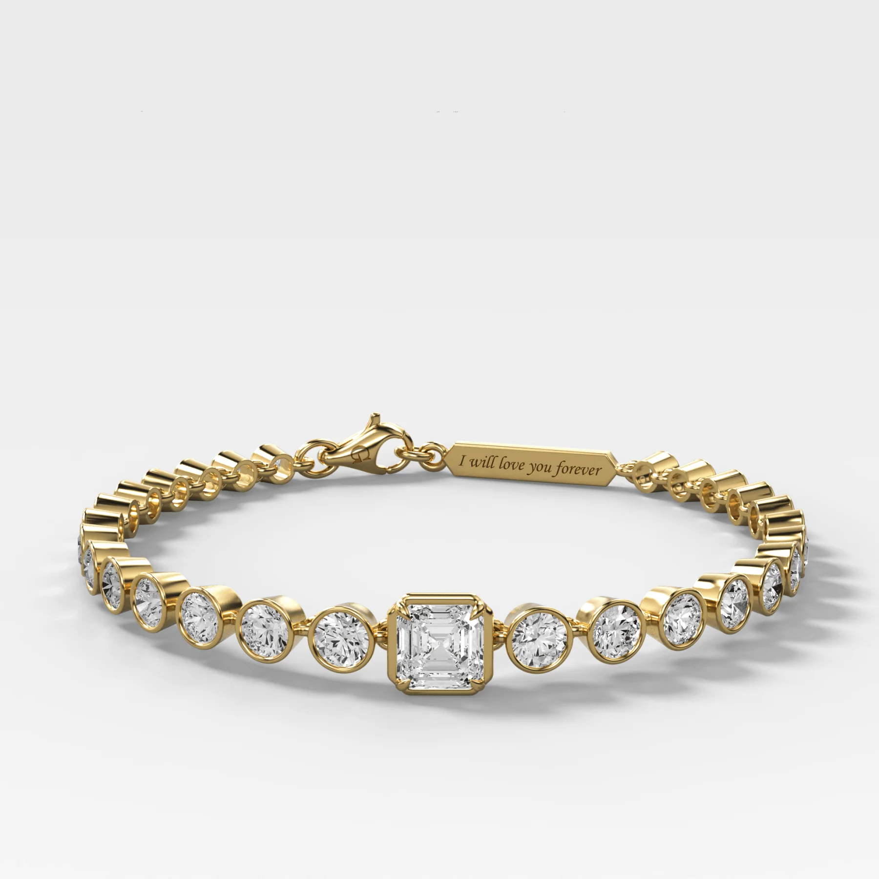 Engravable Club Bezel Bracelet with Asscher Cut Diamond - Image 3