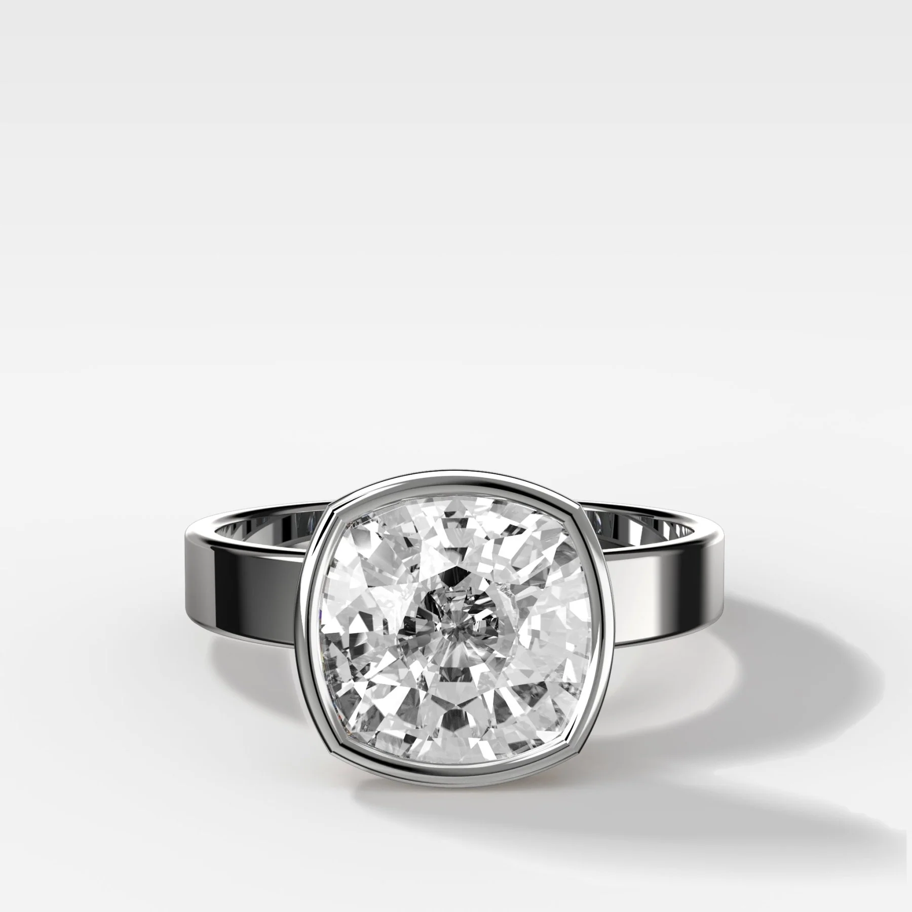 Finest Bezel Set Engagement Ring With Cushion Cut Diamond - Image 3