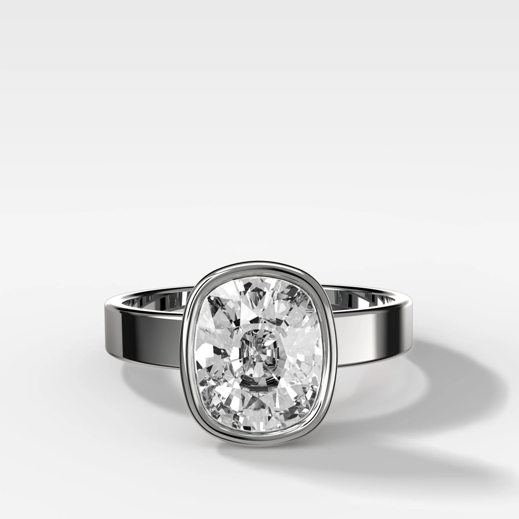 Finest Bezel Set Engagement Ring With Elongated Cushion Cut Diamond - Image 4