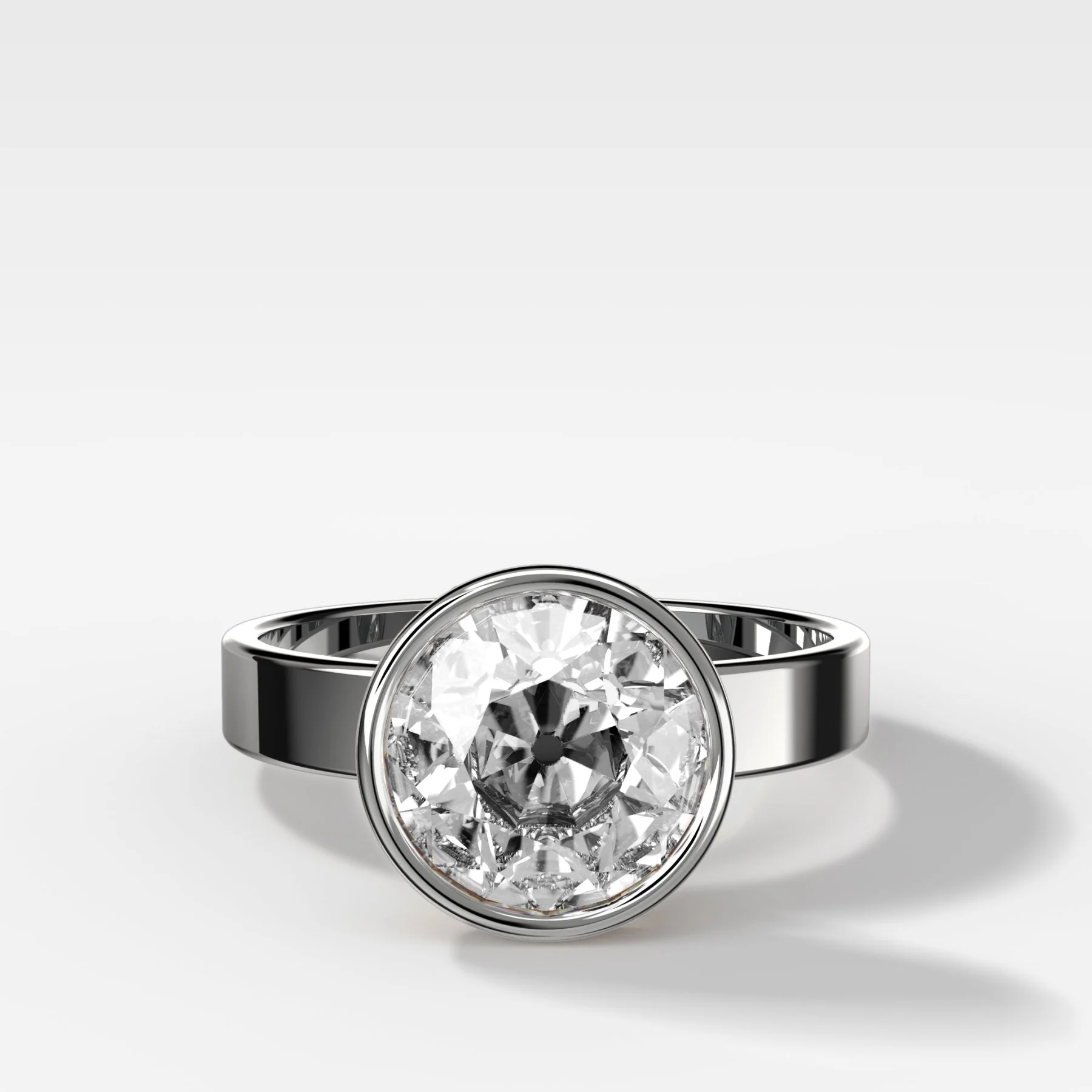 Finest Bezel Set Engagement Ring With Old Euro Cut Diamond - Image 3