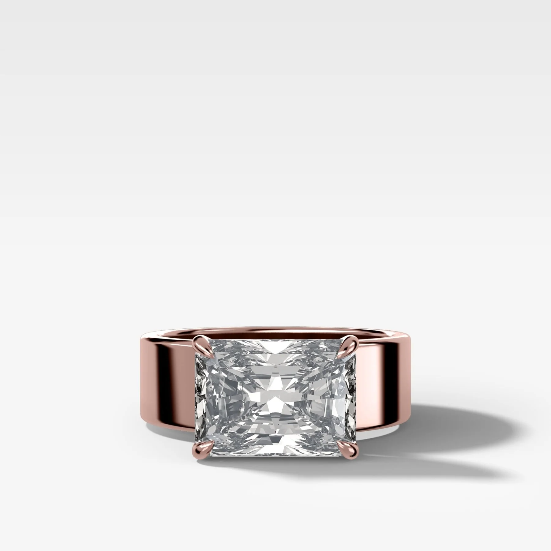 Finest Cigar Band Engagement Ring with East West Elongated Radiant Cut Diamond - Image 4