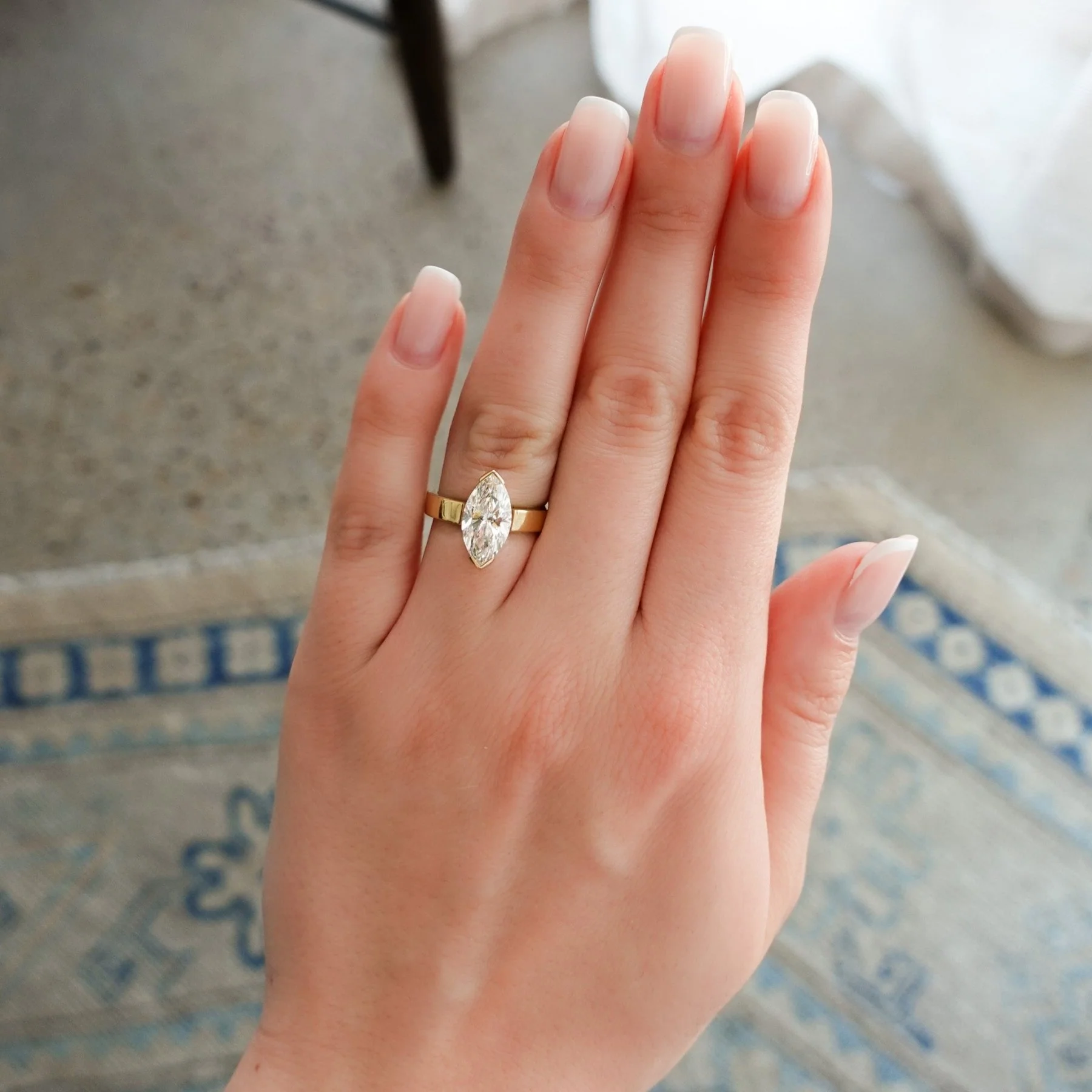 Finest Half Bezel Engagement Ring set with 2.58ct Lab Grown Marquise Cut Diamond - Image 2