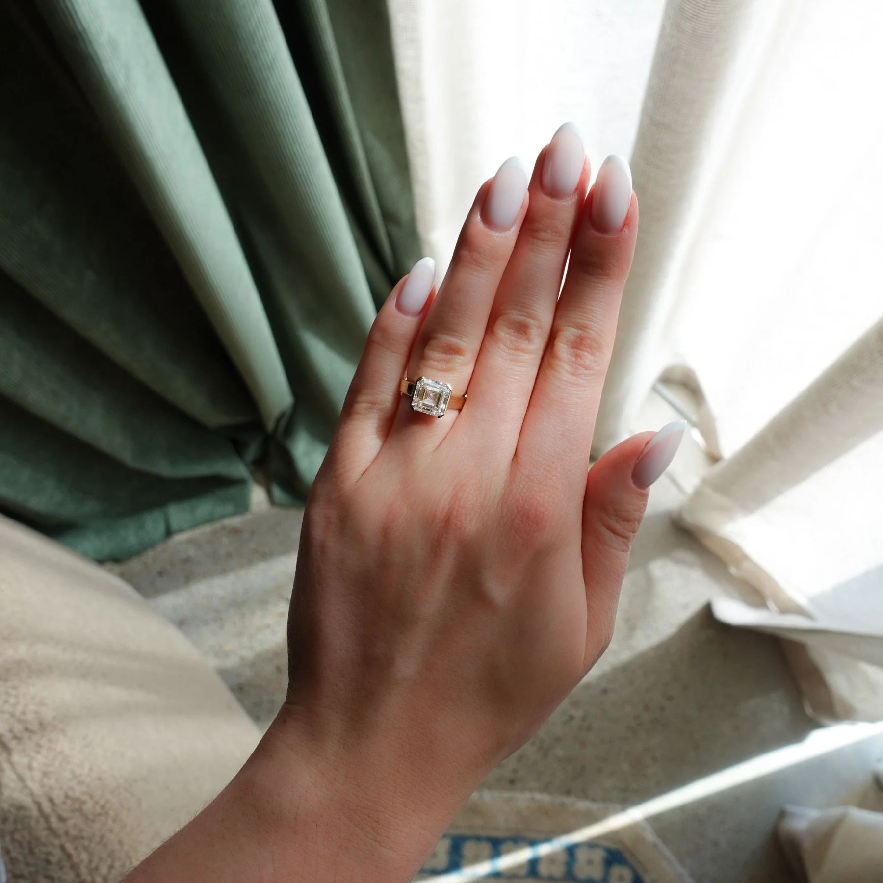 Finest Half Bezel Engagement Ring with Lab Grown 4.09ct Asscher Cut Diamond - Image 2