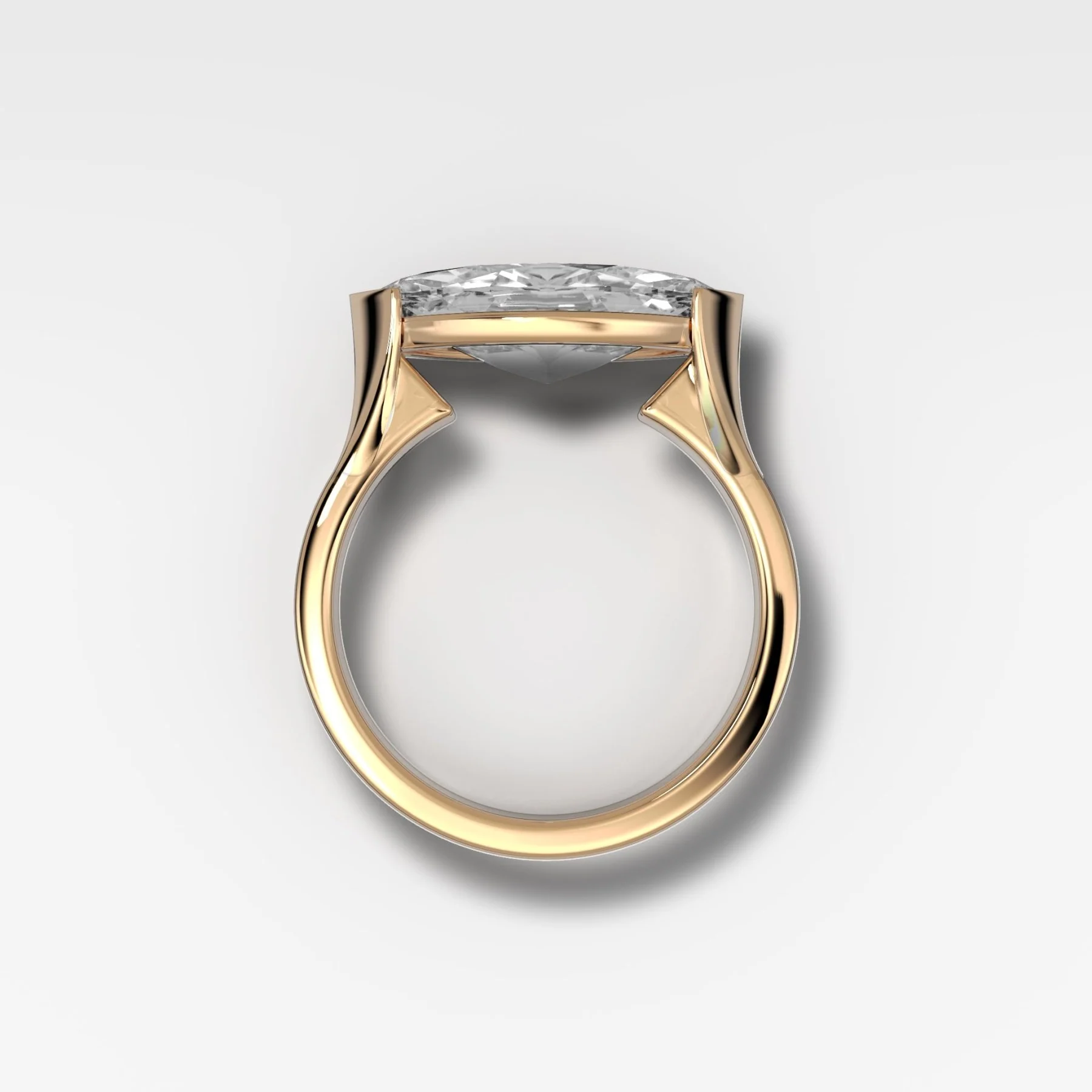 Finest Half Bezel Solitaire Engagement Ring With East West Marquise Cut Diamond - Image 2
