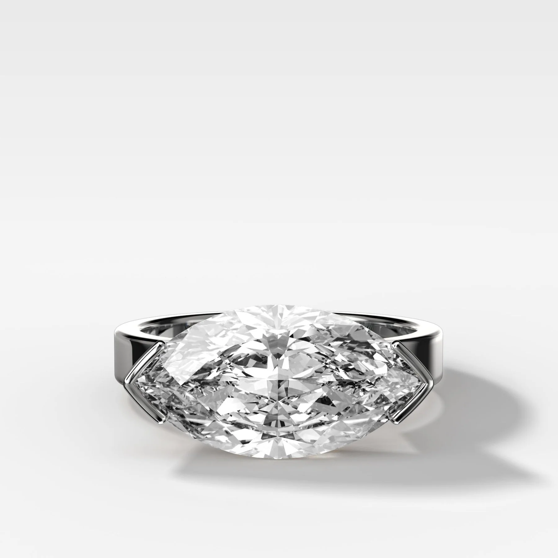 Finest Half Bezel Solitaire Engagement Ring With East West Marquise Cut Diamond - Image 4