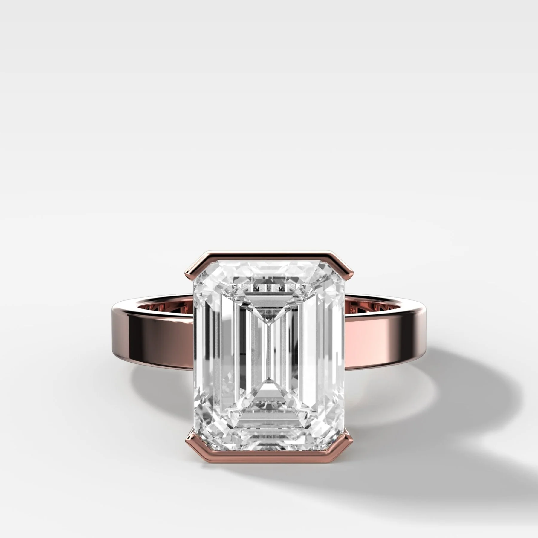 Finest Half Bezel Solitaire Engagement Ring With Emerald Cut Diamond - Image 5