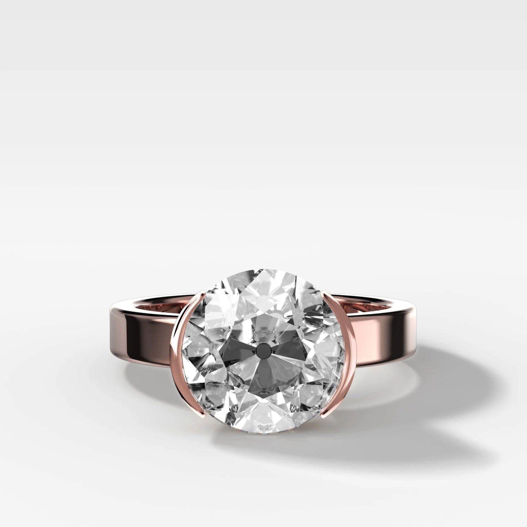 Finest Half Bezel Solitaire Engagement Ring With Old Euro Cut Diamond - Image 4