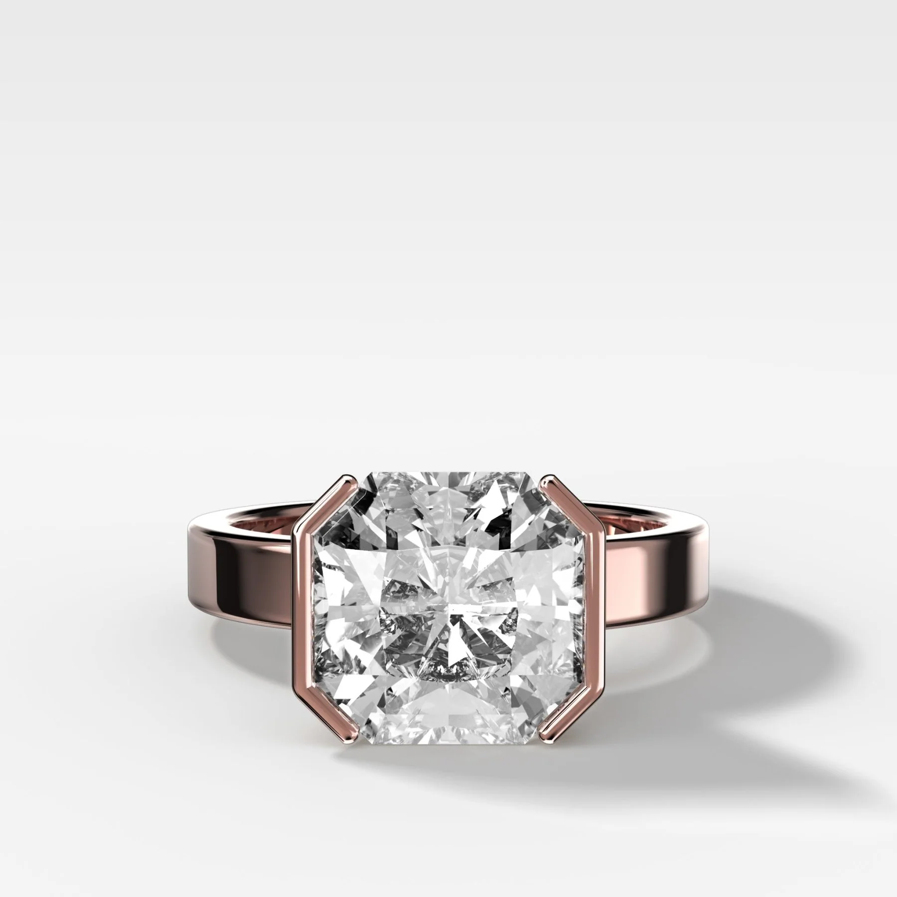 Finest Half Bezel Solitaire Engagement Ring With Square Radiant Cut Diamond - Image 4