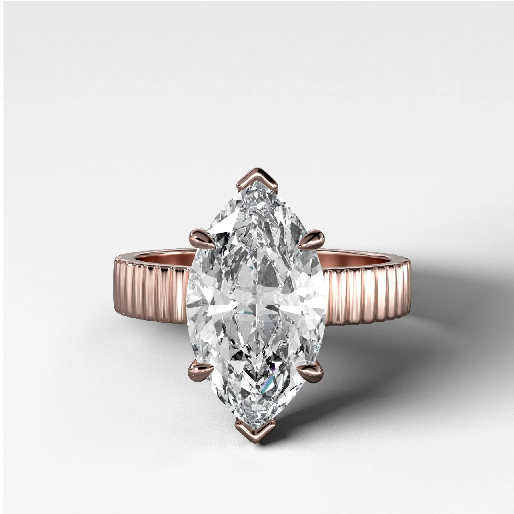 Finest Ridged Solitaire Engagement Ring With Marquise Cut Diamond - Image 5