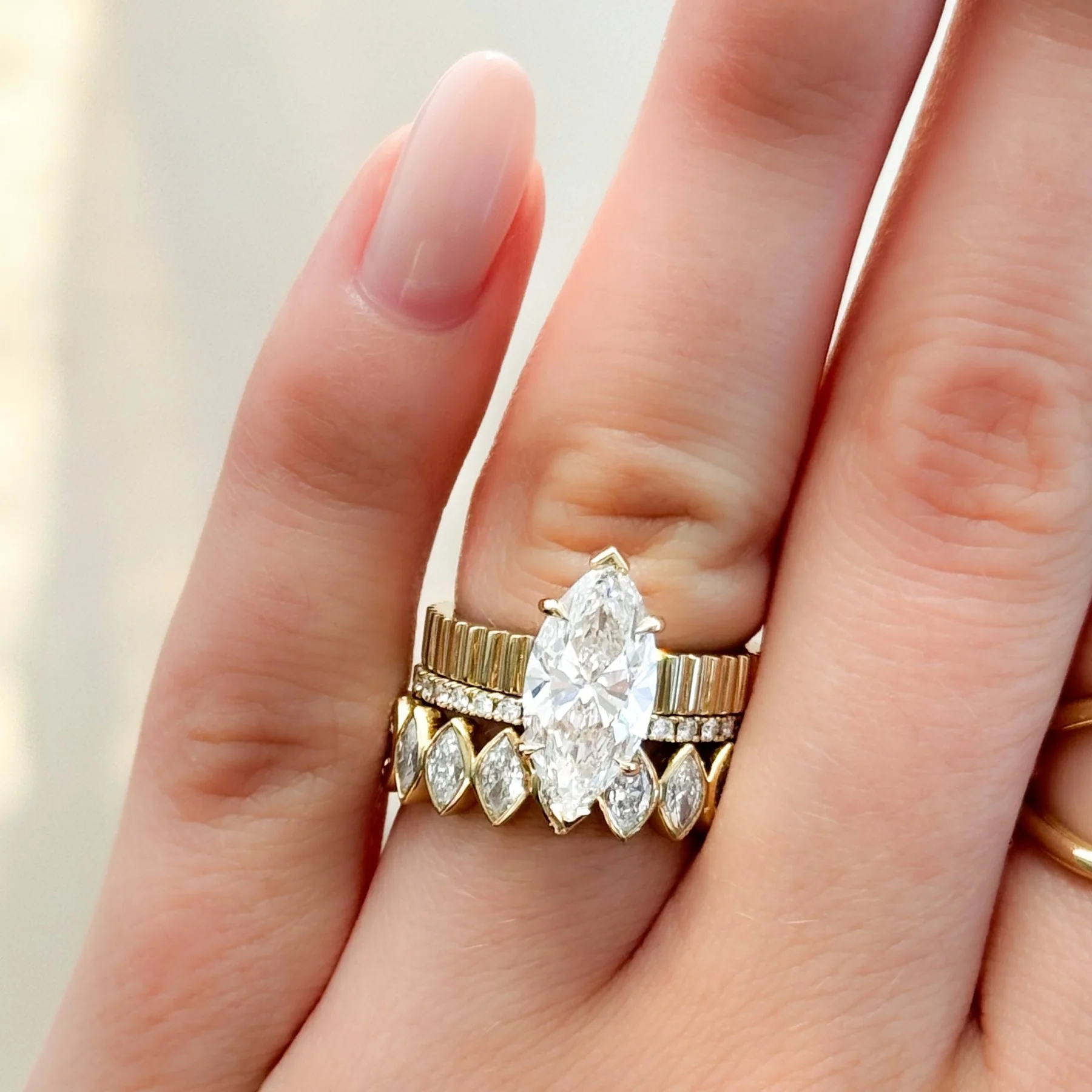 Finest Ridged Solitaire Engagement Ring With Marquise Cut Diamond - Image 6