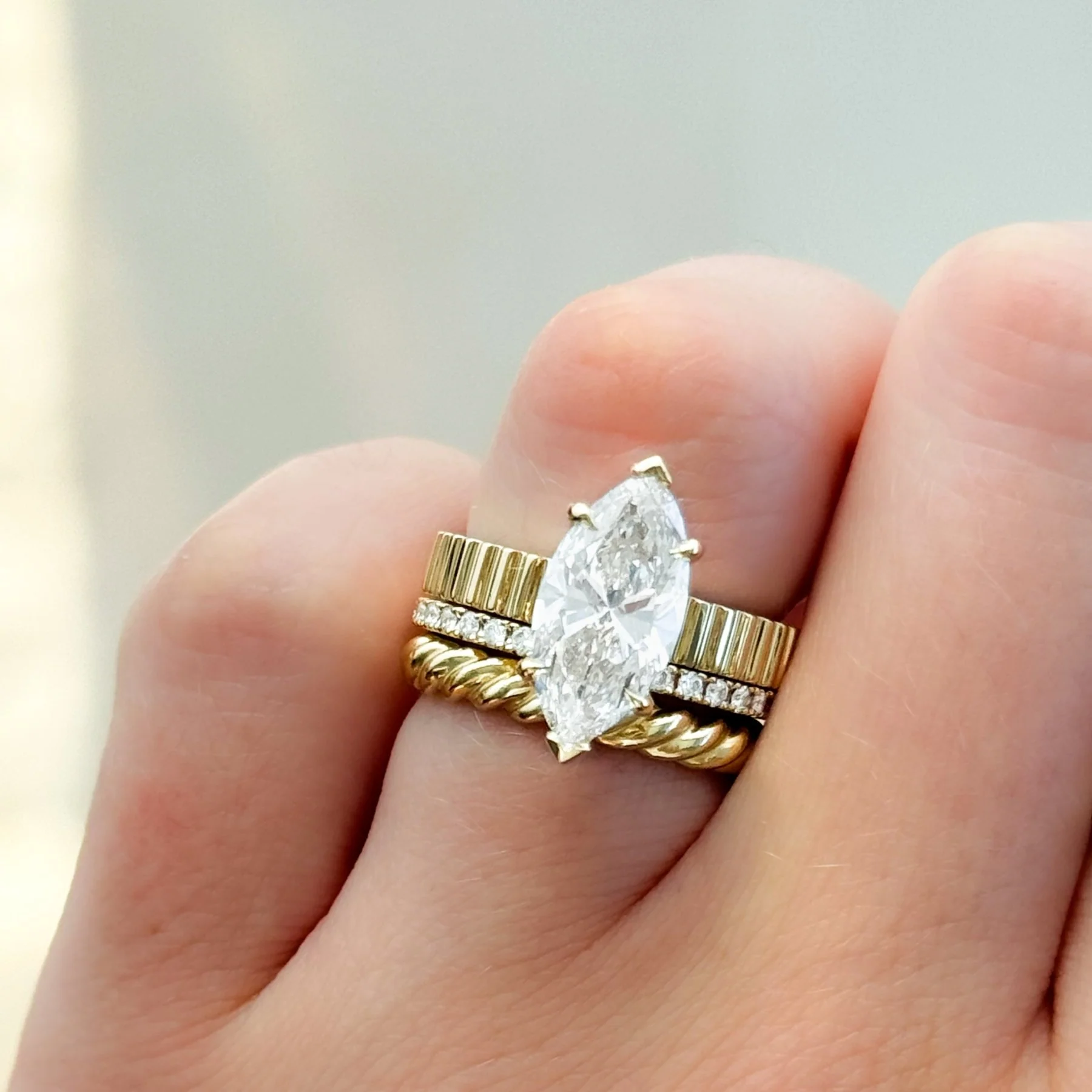 Finest Ridged Solitaire Engagement Ring With Marquise Cut Diamond - Image 8