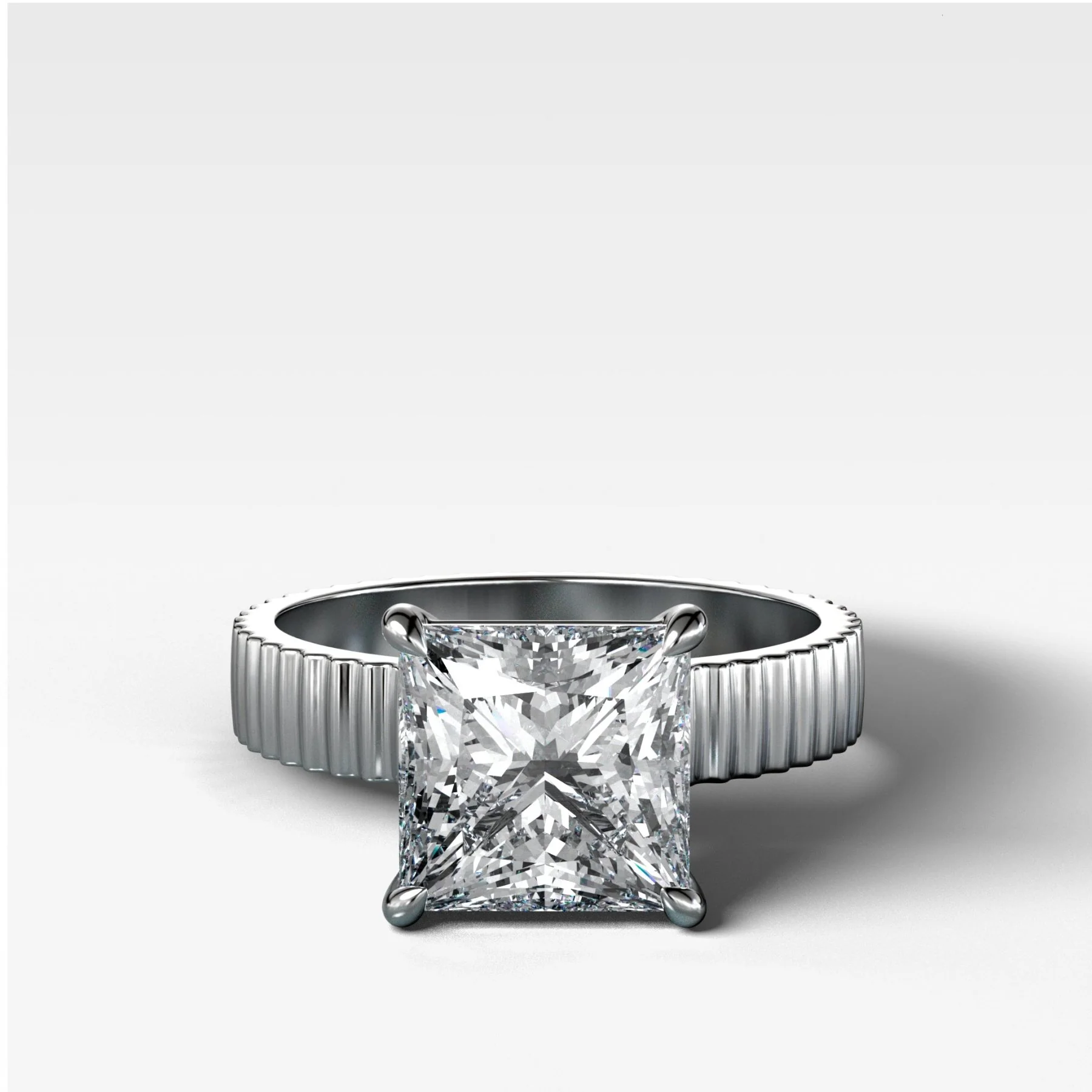 Finest Ridged Solitaire Engagement Ring With Princess Cut Diamond - Image 4