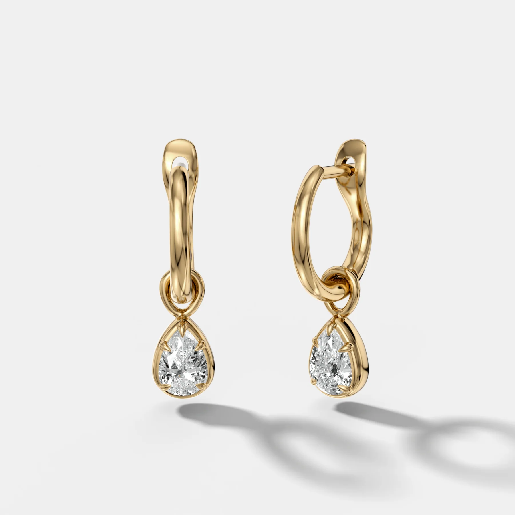 Five Prong Bezel Drop Huggies with Pear Cut Diamonds