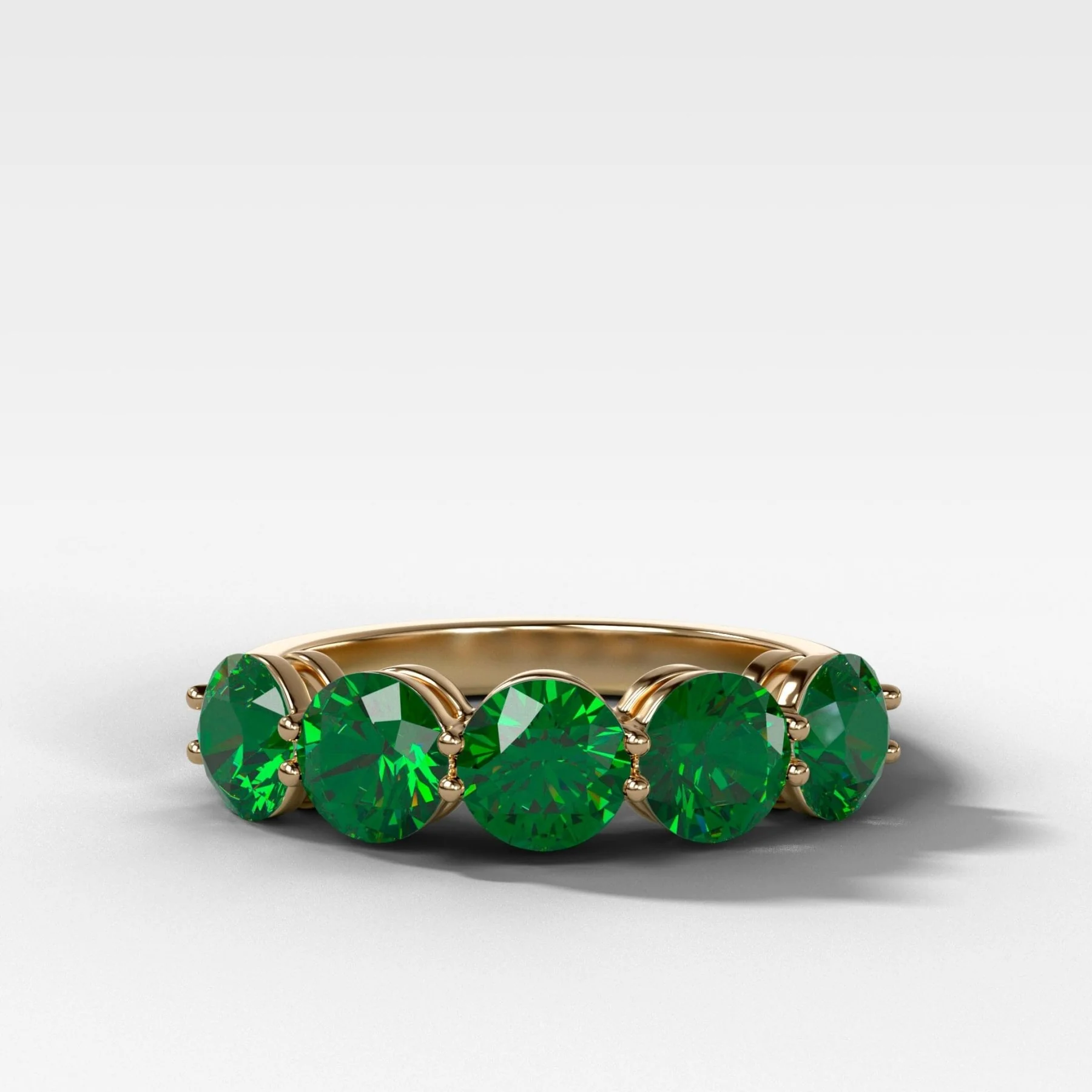 Five Stone Shared Prong Band with Round Green Emeralds