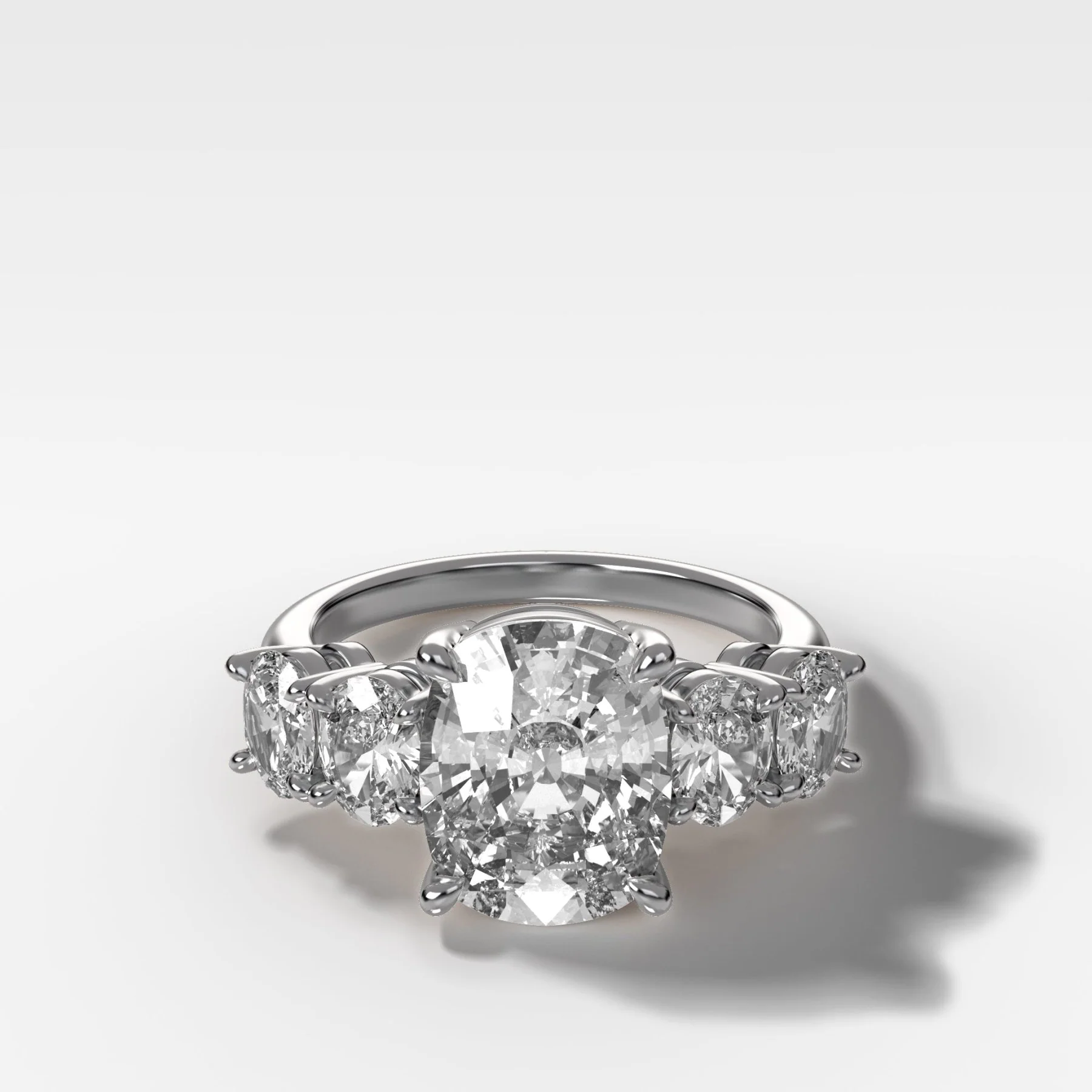 Five Stone Oval Engagement Ring With Elongated Cushion Cut Diamond - Image 4