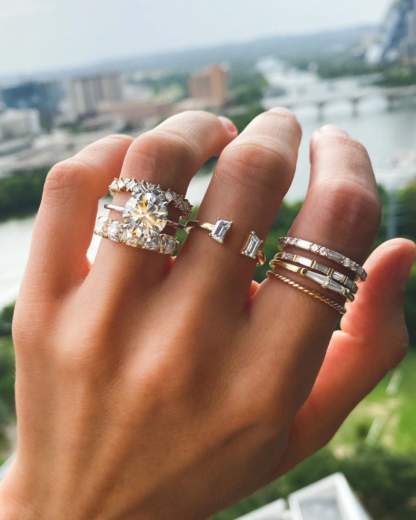 Five Stone Claw Set Diamond Wedding Band with Old Mine Cuts - Image 5
