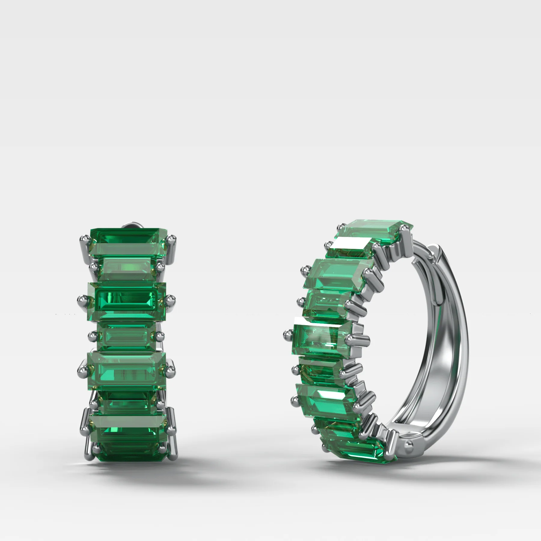 Green Emerald Baguette Halfway Huggies - Image 3