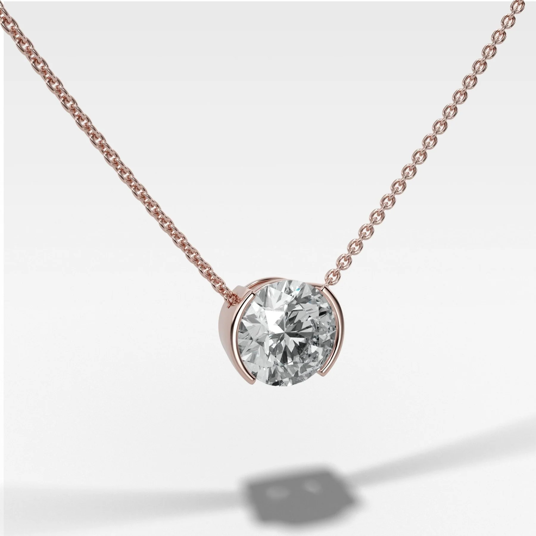Half Bezel Pendant Necklace with Round Cut Diamond - Image 3
