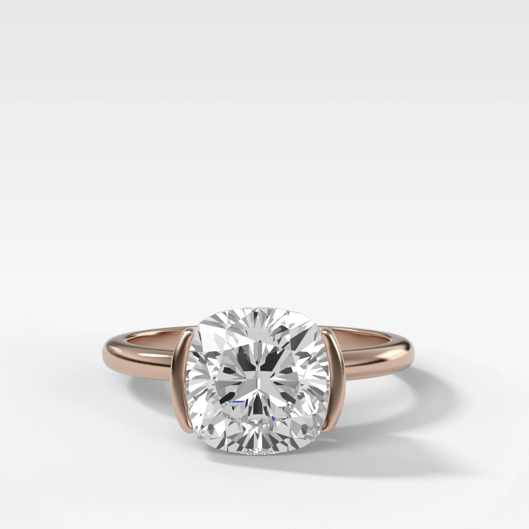 Half Bezel Solitaire Engagement Ring With Cushion Cut Diamond - Image 4