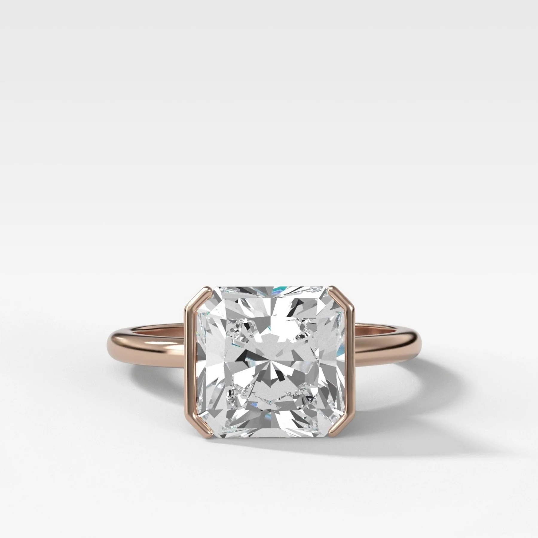 Half Bezel Solitaire Engagement Ring With Square Radiant Cut Diamond - Image 4