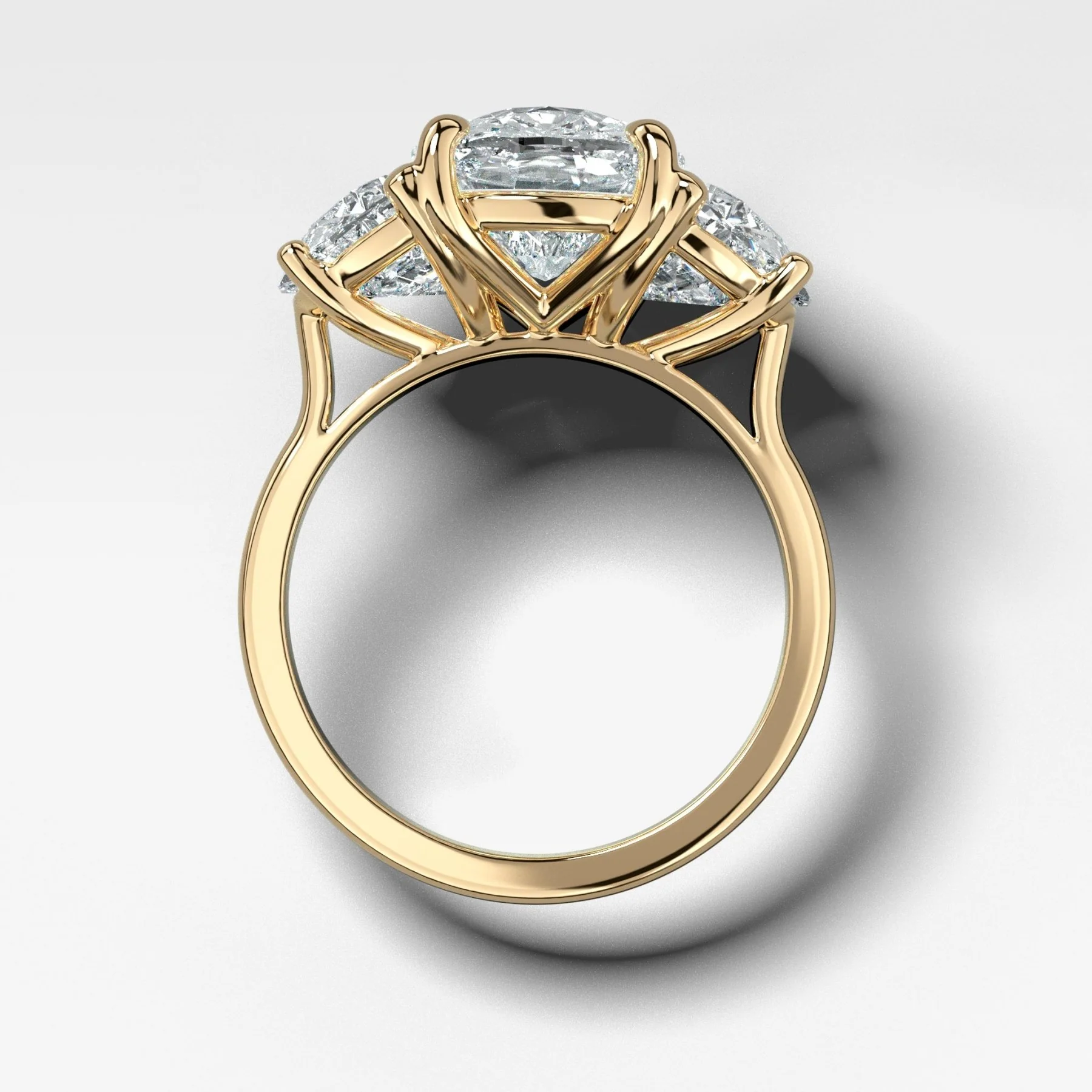 Jumbo Three Stone ring with Half Moon sides & an Elongated Cushion Cut - Image 2