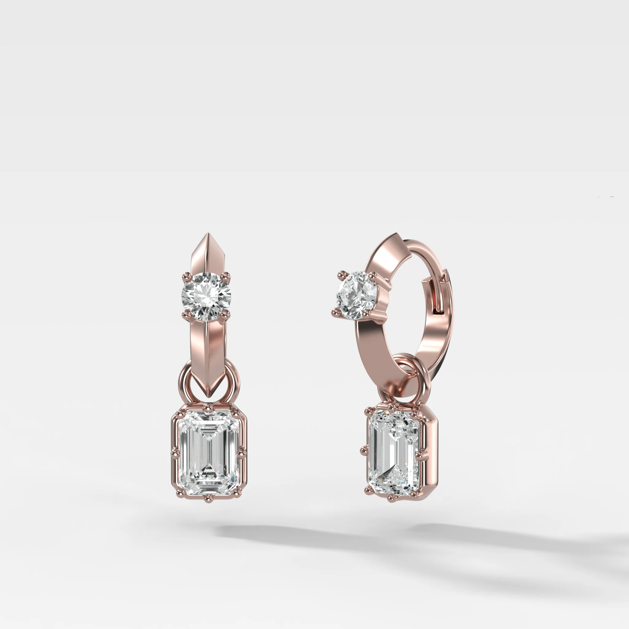 Knife Edge Huggies with Emerald Cut Diamonds - Image 3