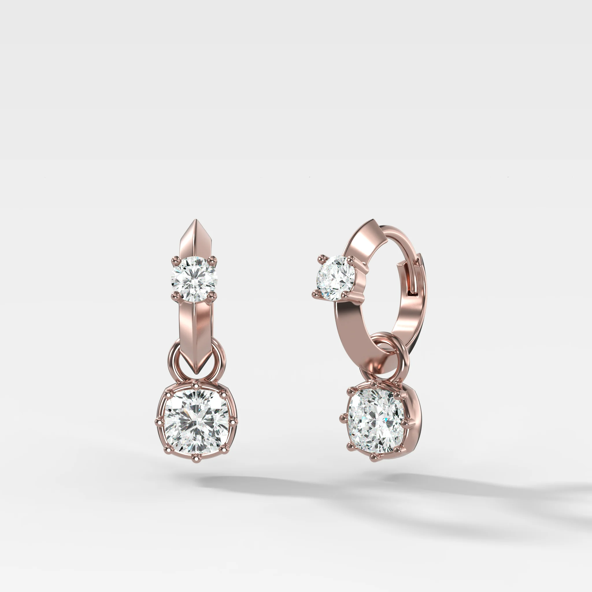 Knife Edge Huggies with Square Cushion Cut Diamonds - Image 3
