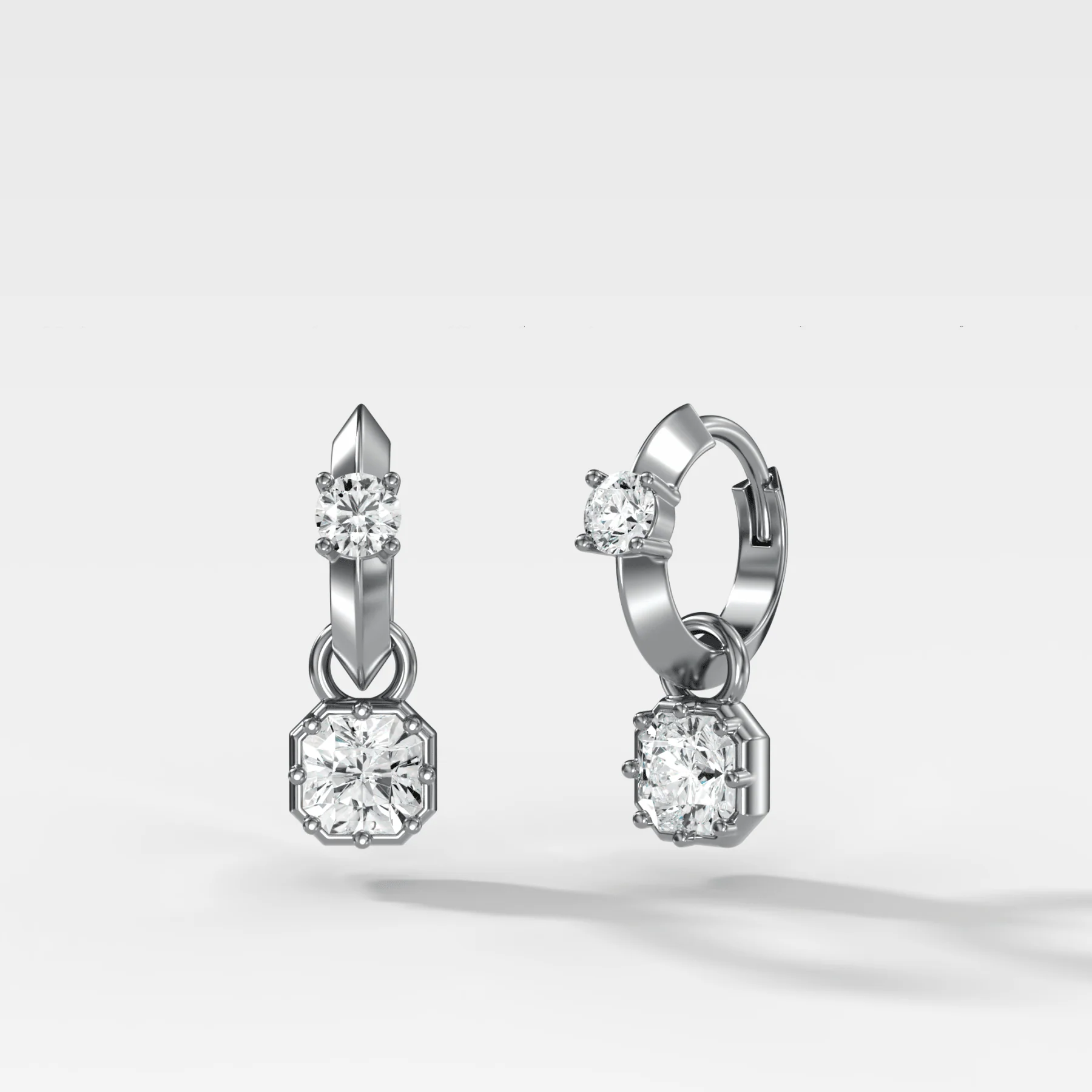Knife Edge Huggies with Square Radiant Cut Diamonds - Image 2