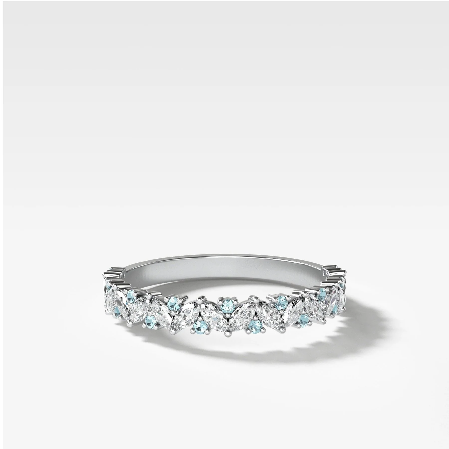 Marquise Round Multi Shape Diamond and Aquamarine Wedding Band - Image 3