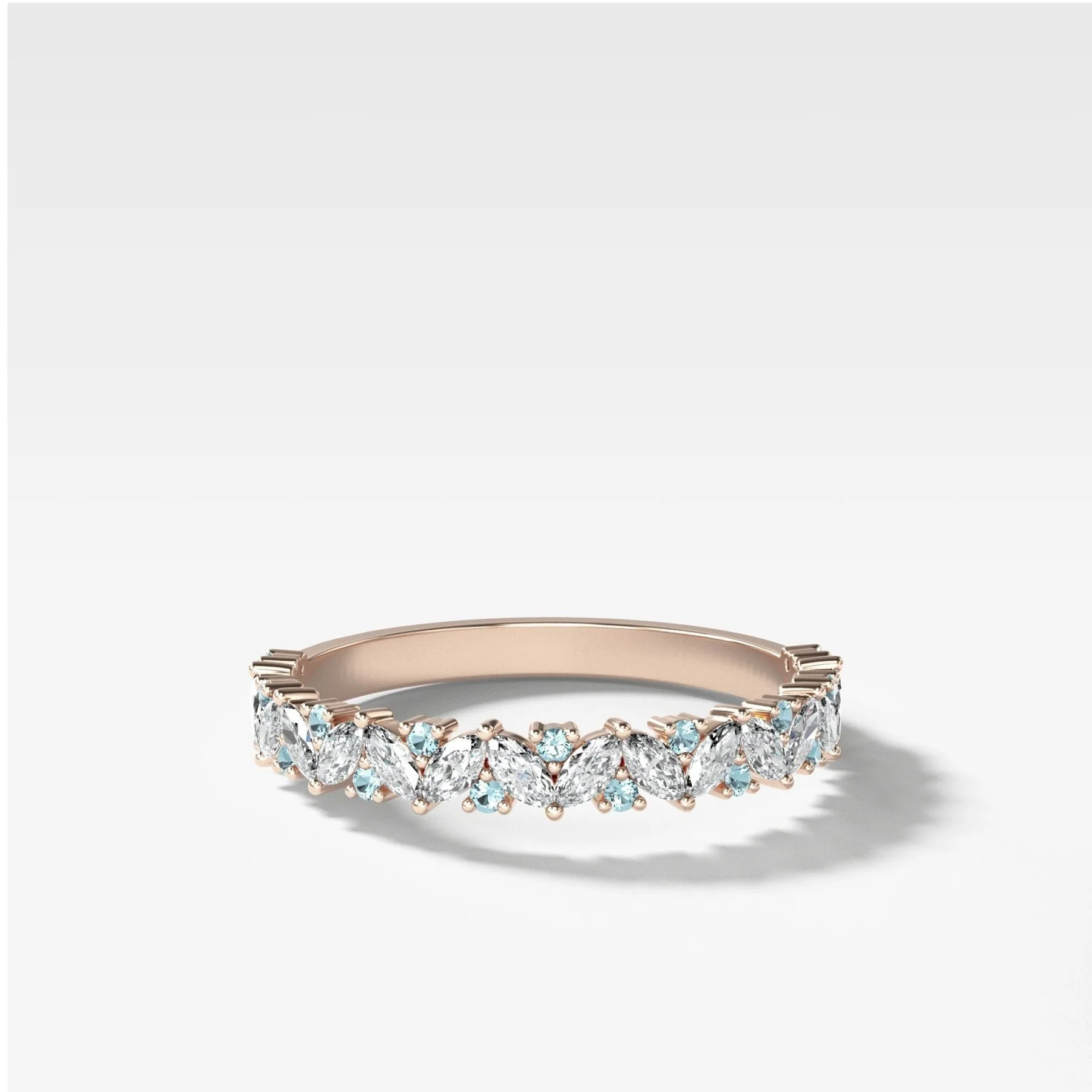 Marquise Round Multi Shape Diamond and Aquamarine Wedding Band - Image 4