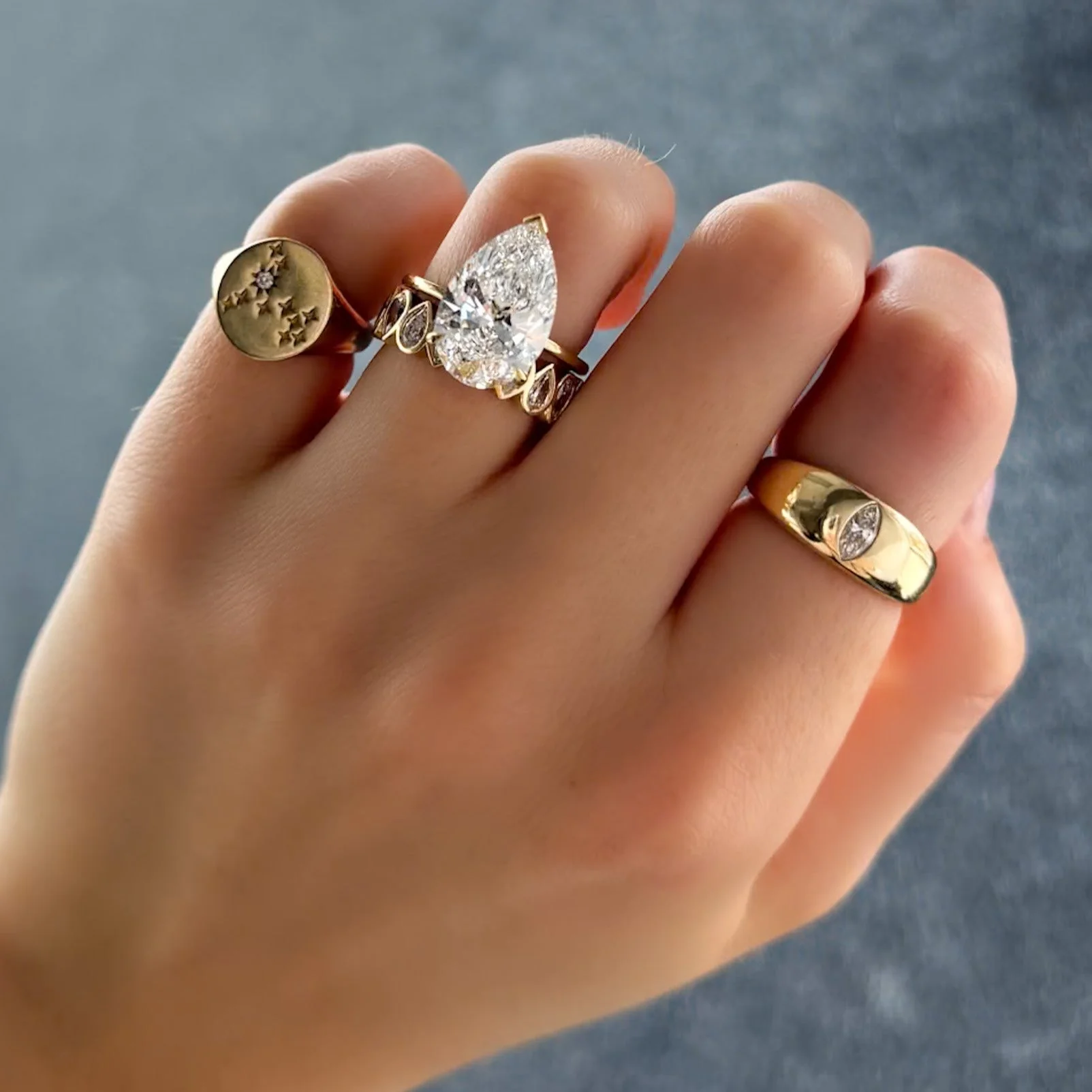 Midi Bezel Set Halfway Wedding Band With Alternating Pear Cuts - Image 6
