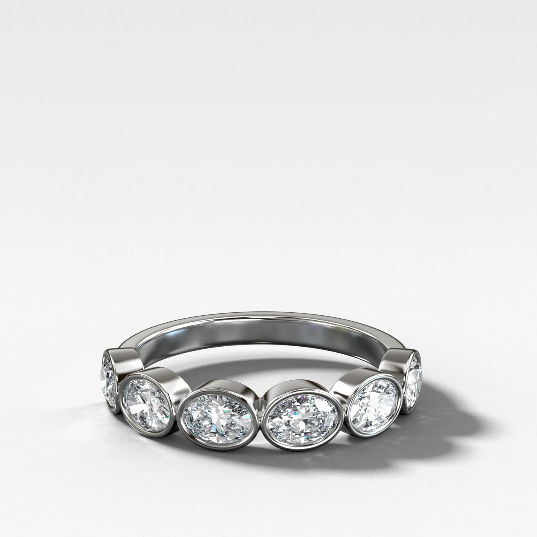 Midi Bezel Set Halfway Wedding Band With East West Oval Cuts - Image 2