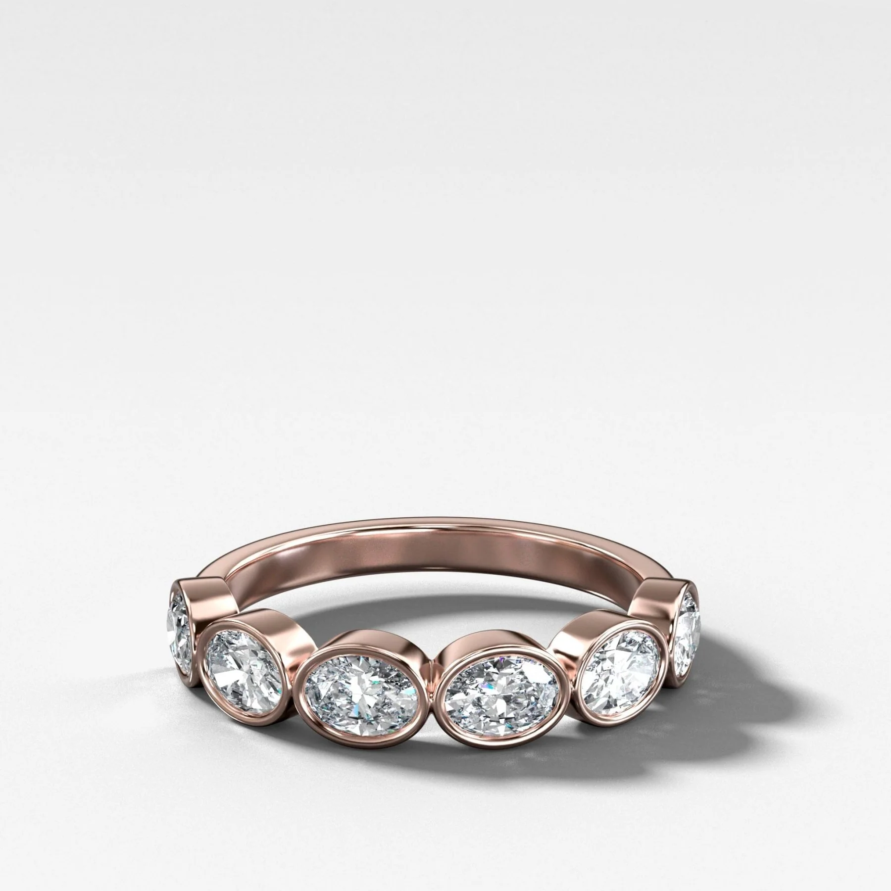Midi Bezel Set Halfway Wedding Band With East West Oval Cuts - Image 3