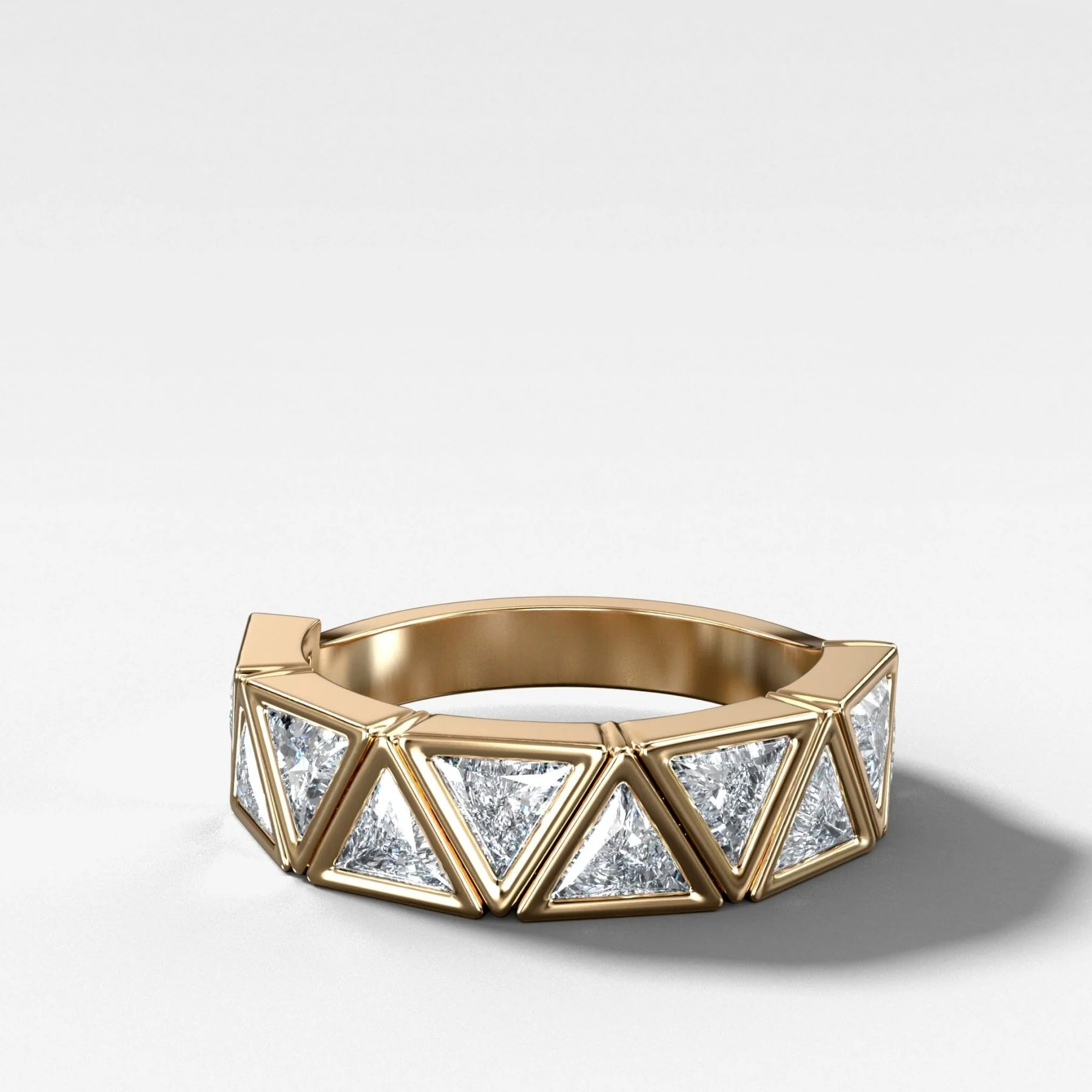 Midi Bezel Set Halfway Wedding Band With Trilliant Cuts