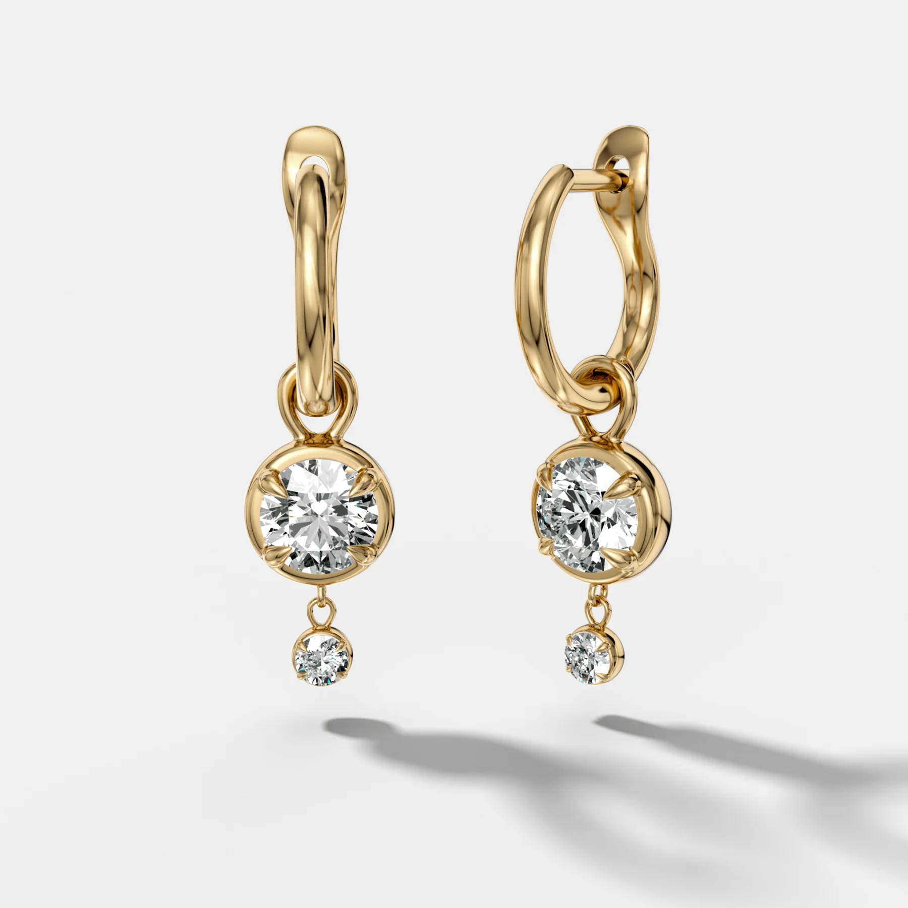 Mini Tiered Bezel Drop Huggies with Round Cut Diamonds