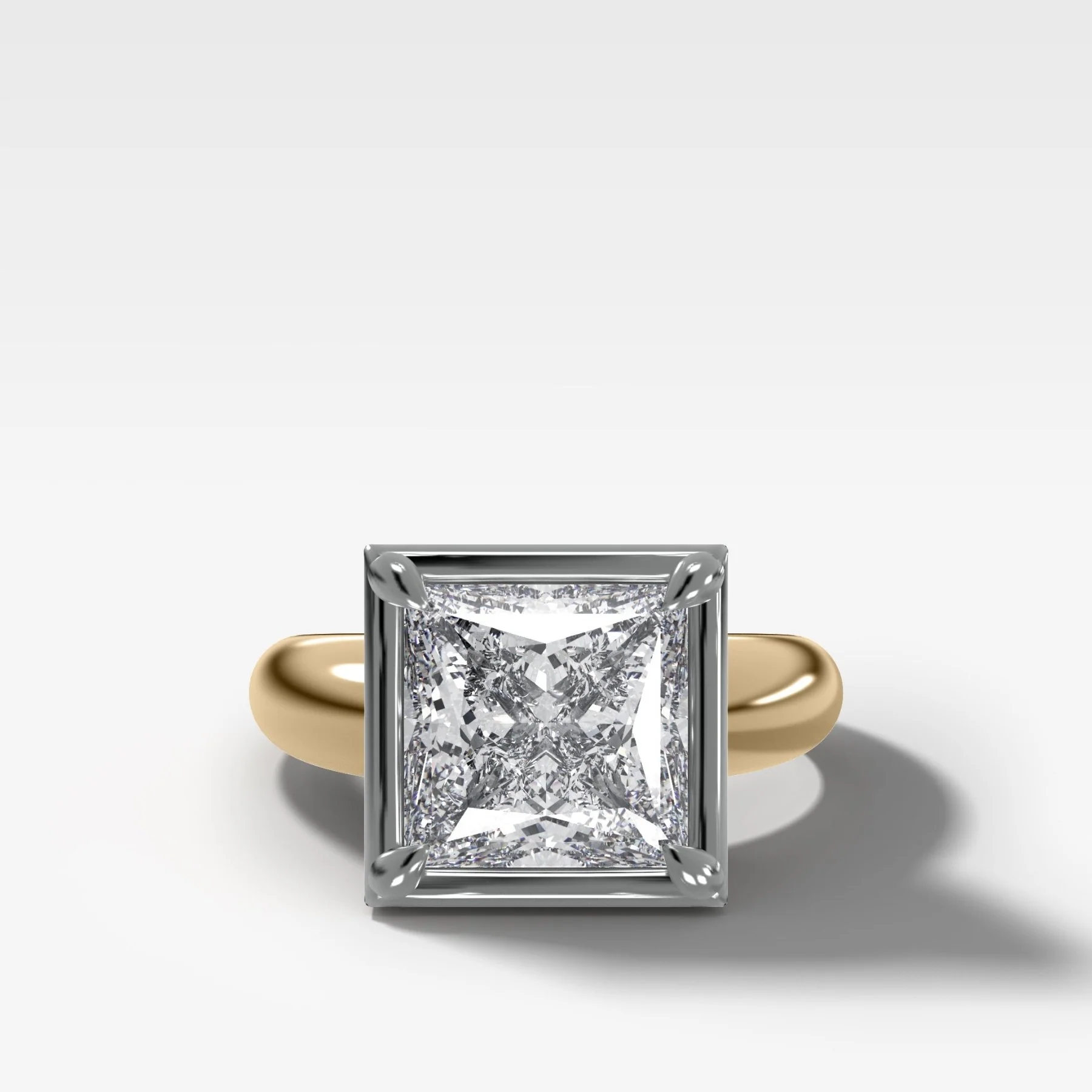 Mixed Metal Club Ring Solitaire Engagement Ring With a Princess Cut Diamond