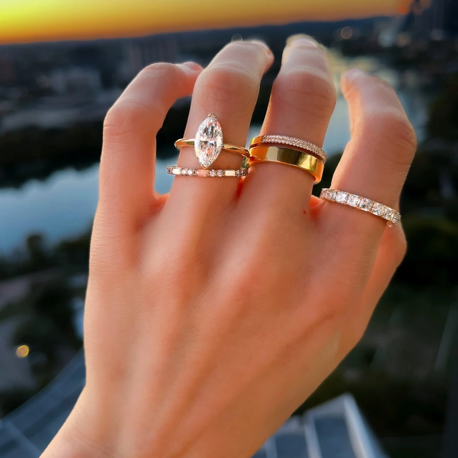 Nine Stone Claw Set Wedding Band With Cushion Cuts - Image 5